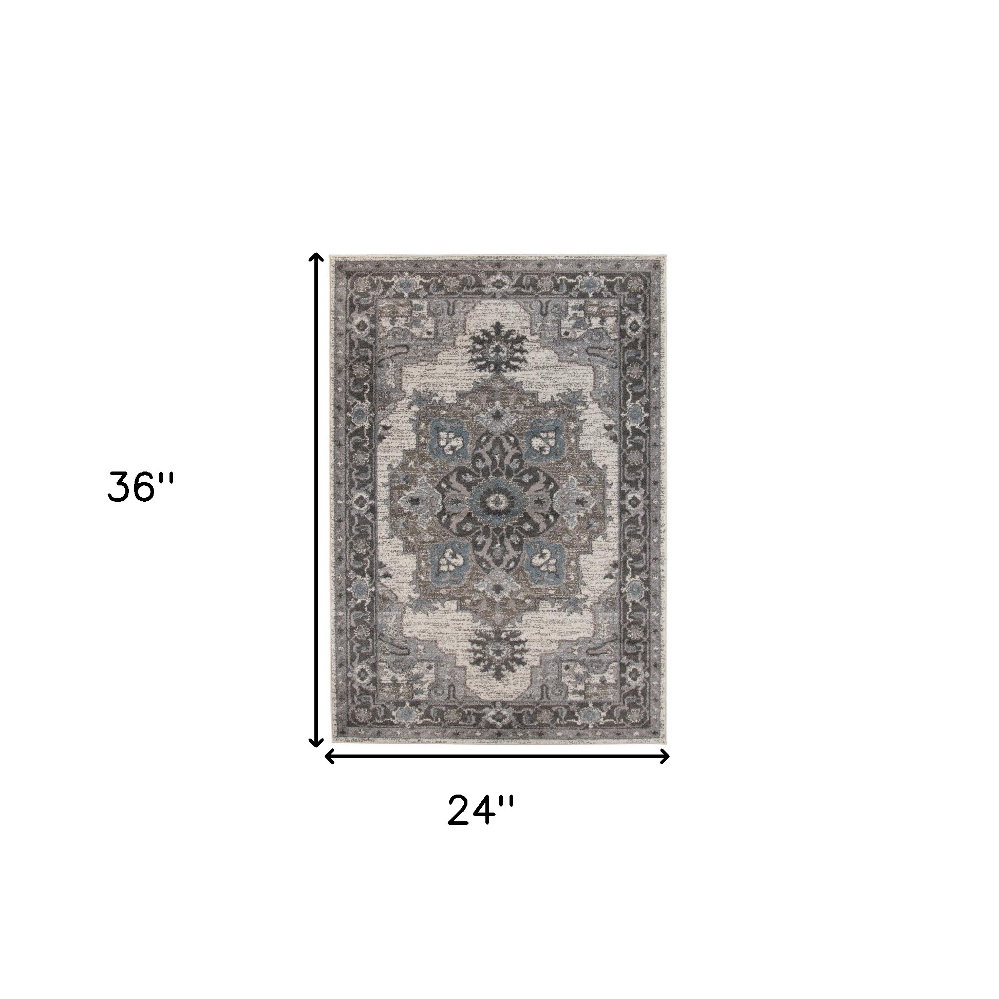 2" X 3" Ivory Taupe and Gray Medallion Power Loom Area Rug