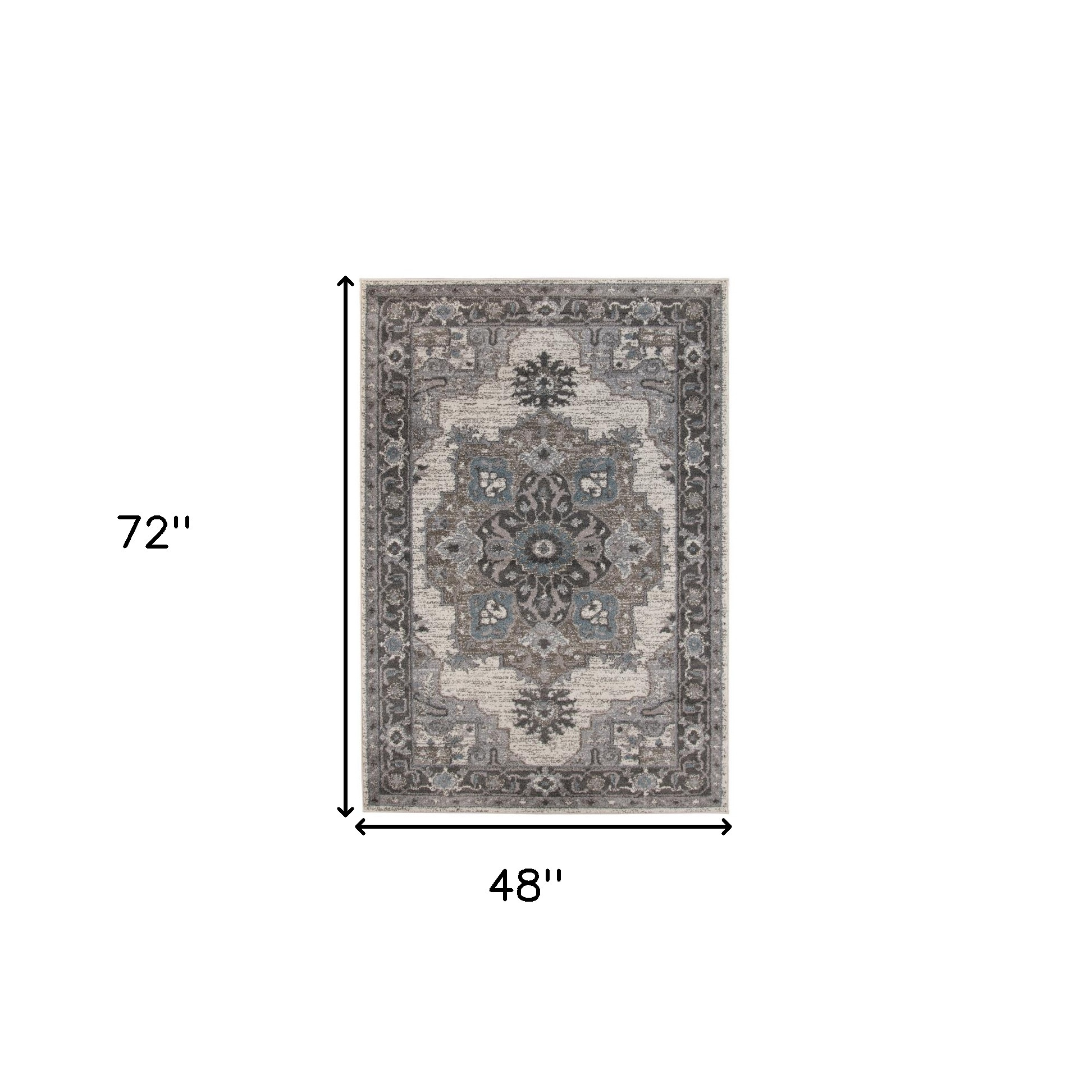 4" X 6" Ivory Taupe and Gray Medallion Power Loom Area Rug