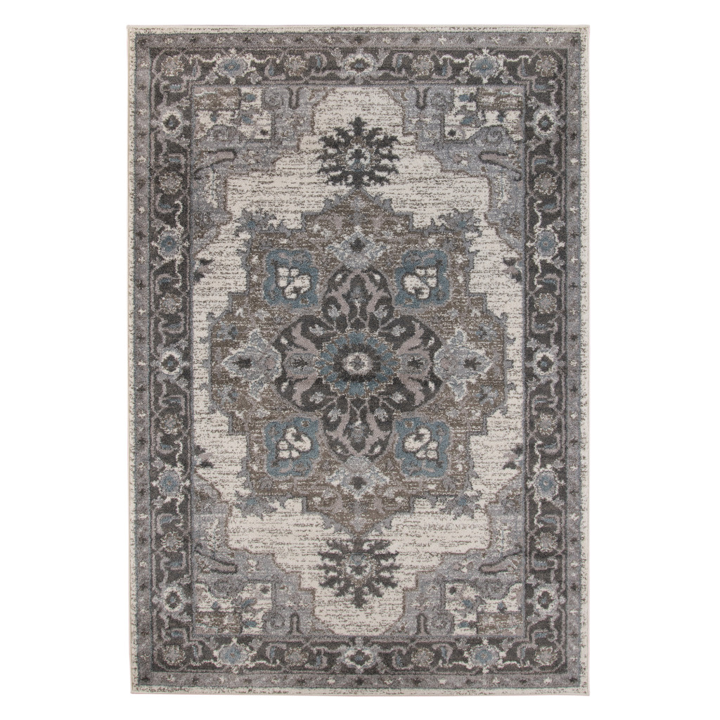 5' x 8' Blue and Brown Medallion Power Loom Area Rug-531854-1