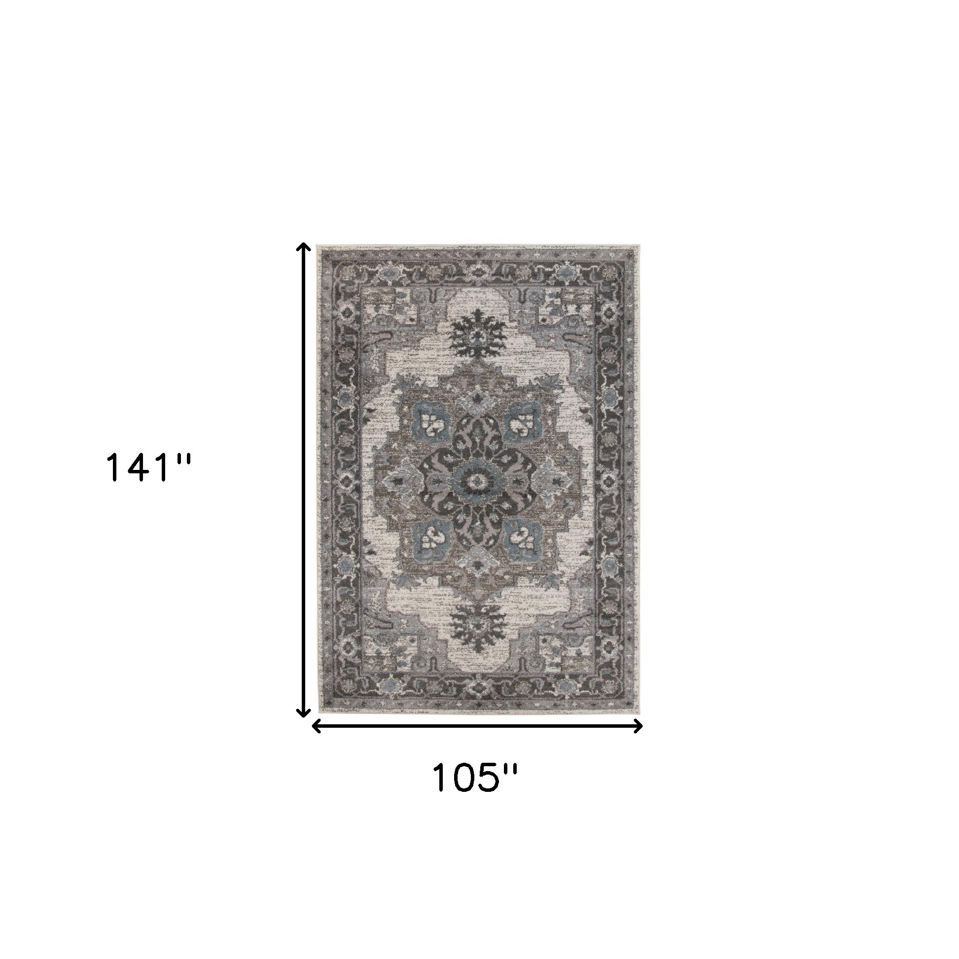 9" X 12" Ivory Taupe and Gray Medallion Power Loom Area Rug