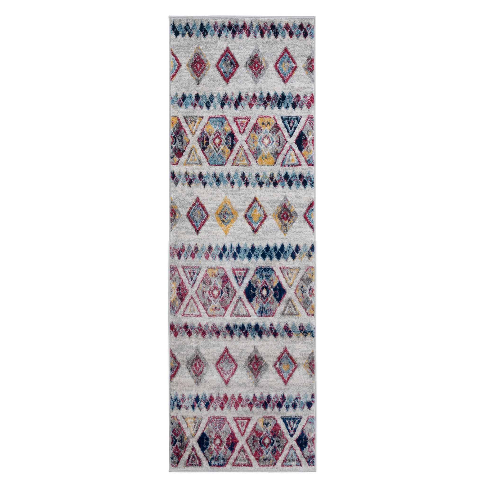 6" Ivory Blue and Orange Geometric Power Loom Runner Rug