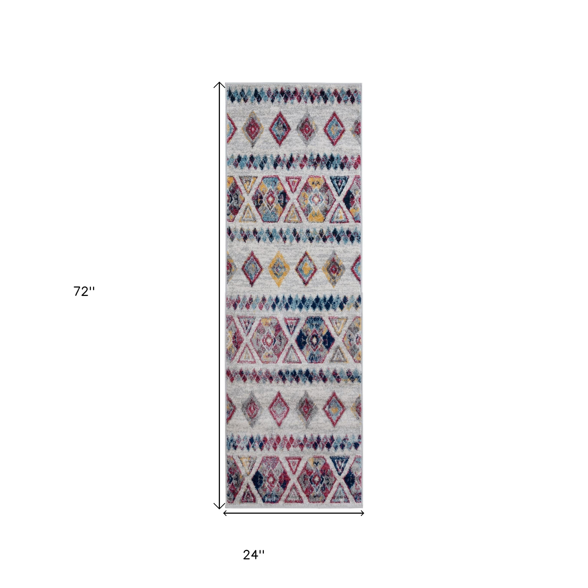 6" Ivory Blue and Orange Geometric Power Loom Runner Rug