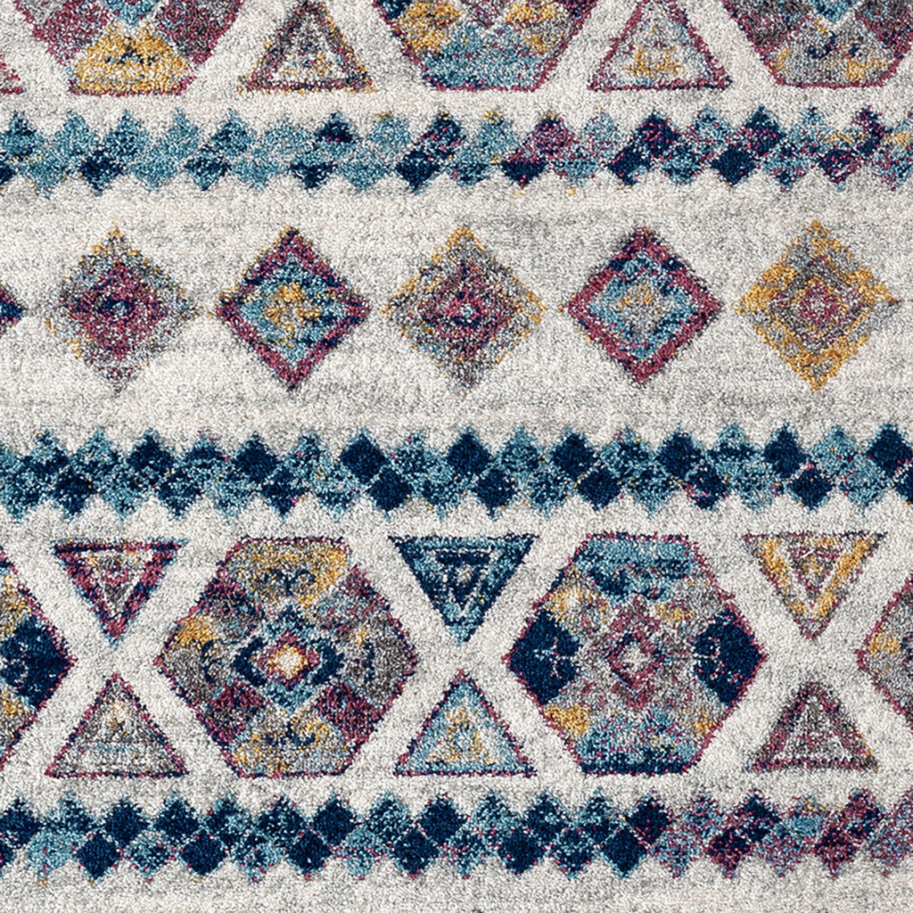 10" Ivory Blue and Orange Geometric Power Loom Runner Rug