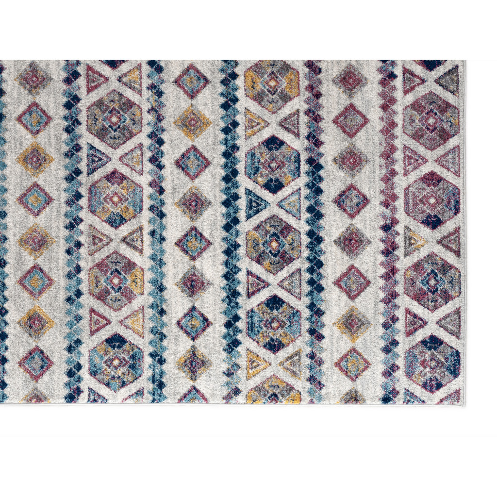 10" Ivory Blue and Orange Geometric Power Loom Runner Rug