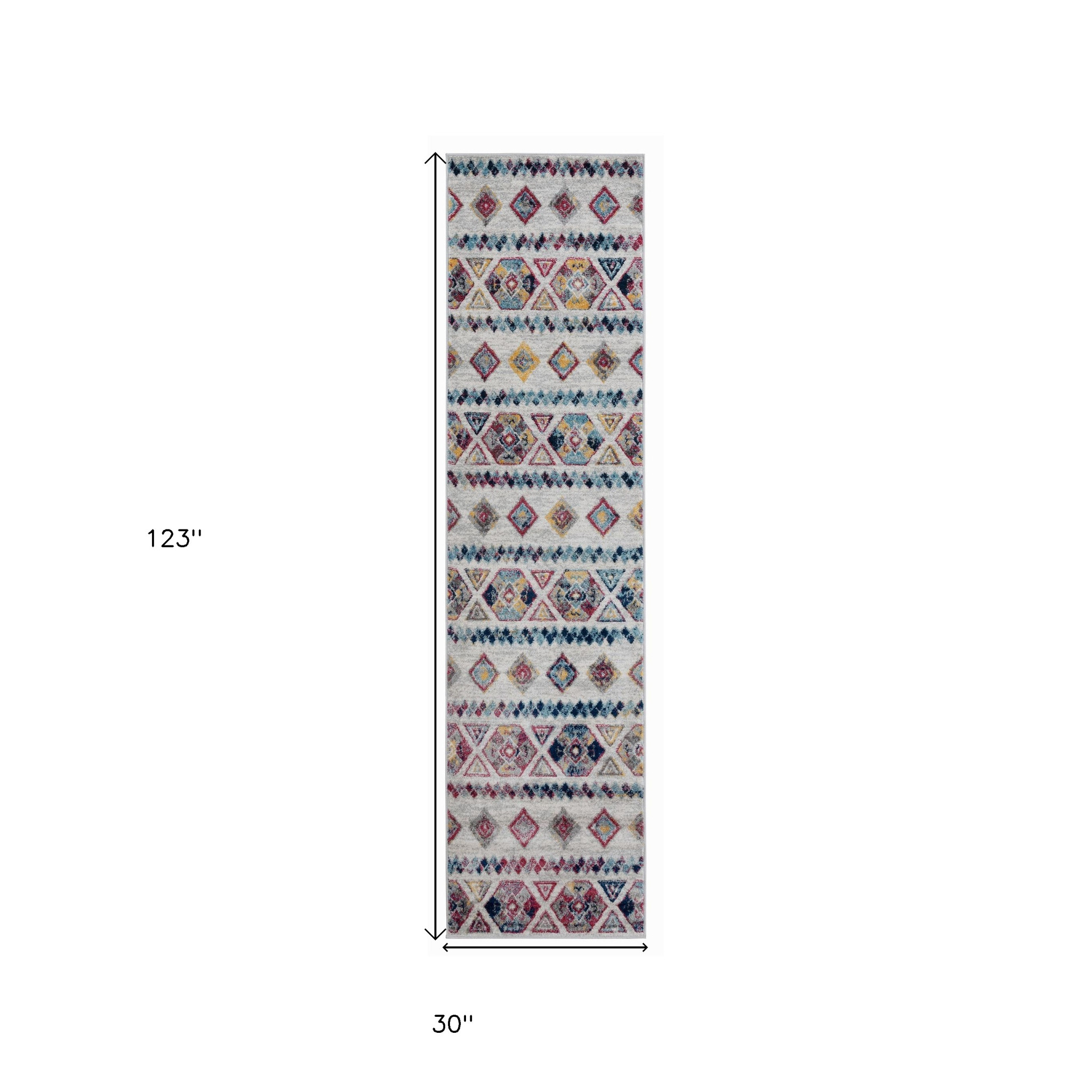 10" Ivory Blue and Orange Geometric Power Loom Runner Rug