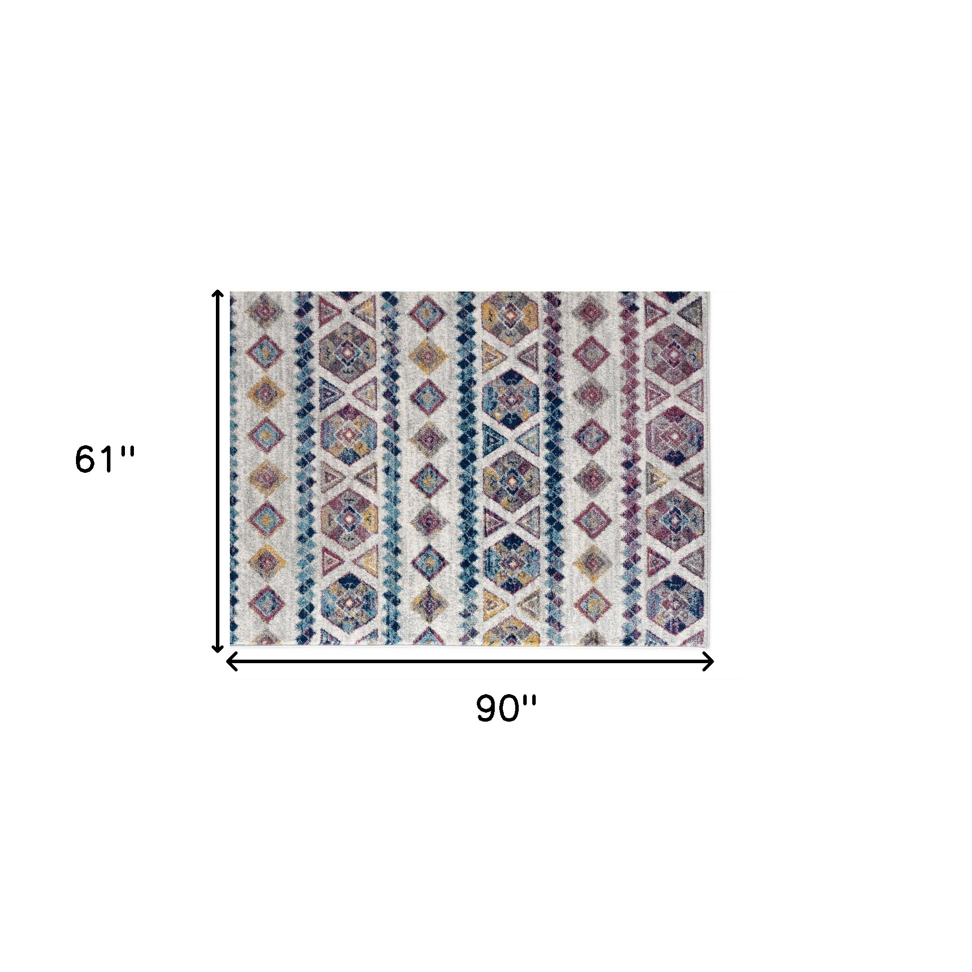 5" X 8" Ivory Blue and Orange Geometric Power Loom Area Rug