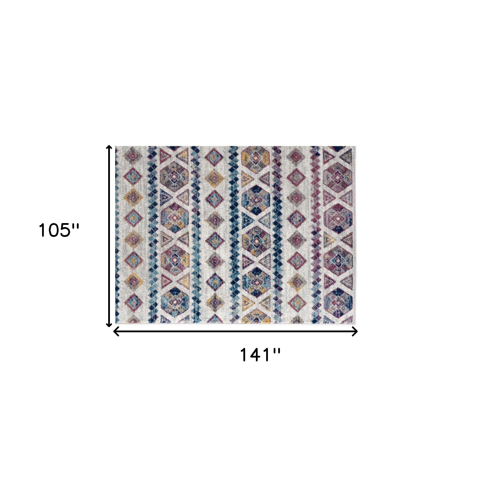 9" X 12" Ivory Blue and Orange Geometric Power Loom Area Rug