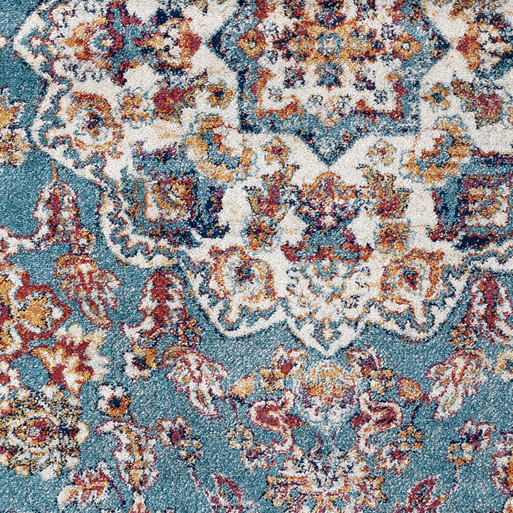 5" X 8" Ivory Blue and Orange Medallion Power Loom Area Rug