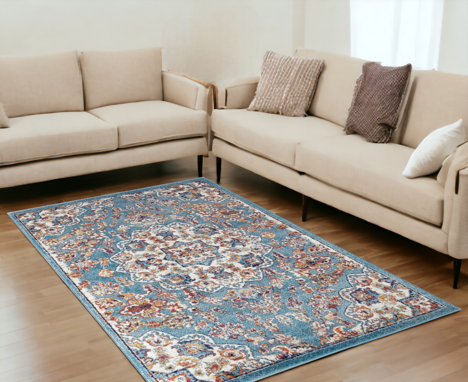 5' x 8' Blue and Orange Medallion Power Loom Area Rug-531870-1