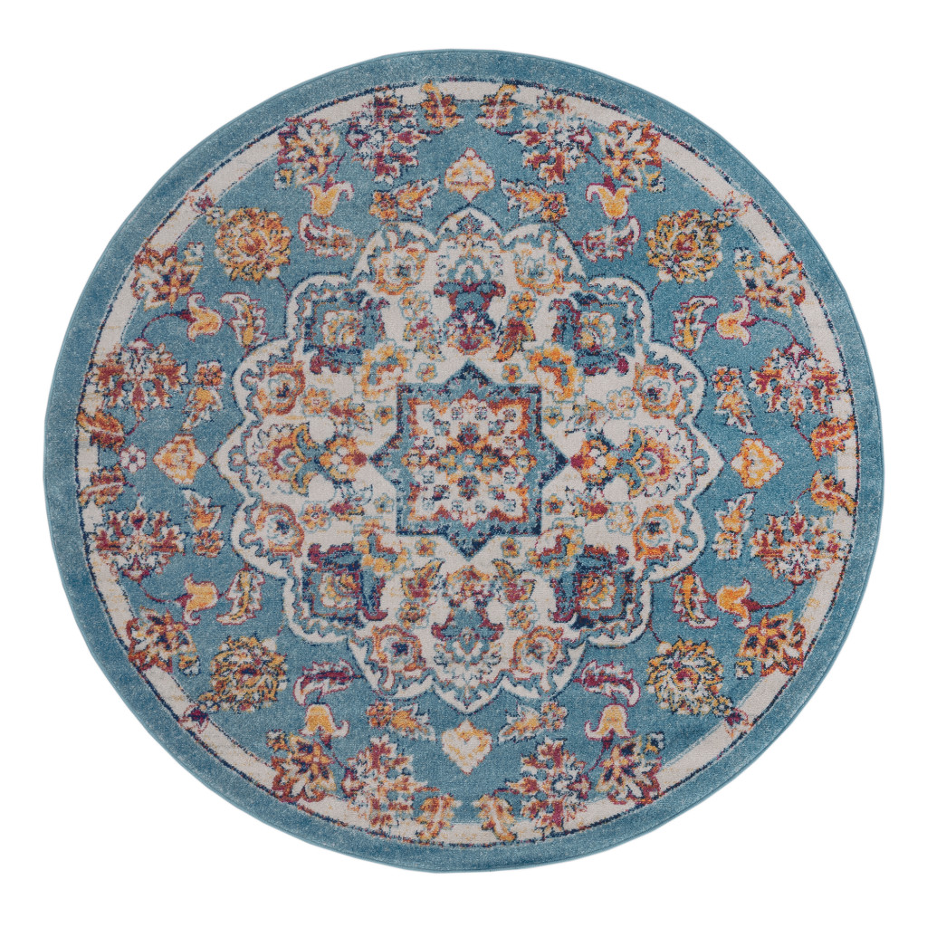 6' Blue Round Medallion Power Loom Area Rug-531871-1