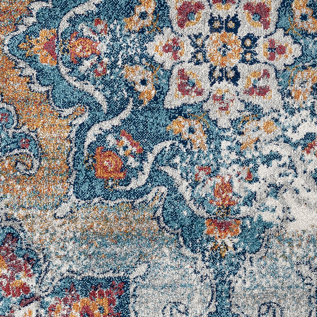 2" X 3" Blue Red and Orange Medallion Power Loom Area Rug
