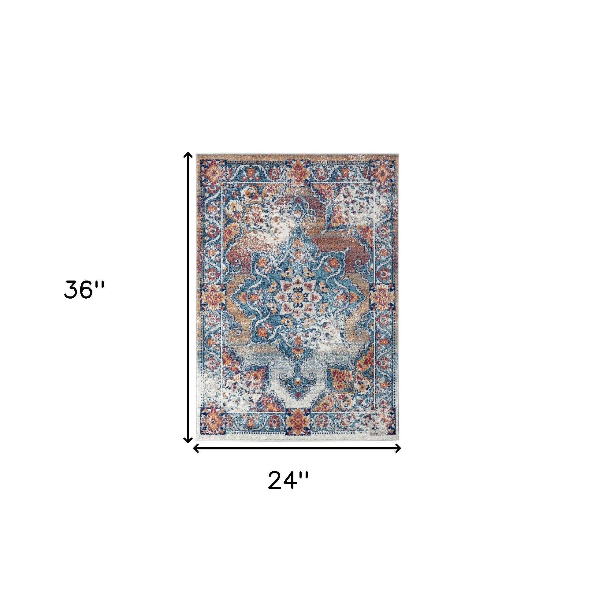 2" X 3" Blue Red and Orange Medallion Power Loom Area Rug