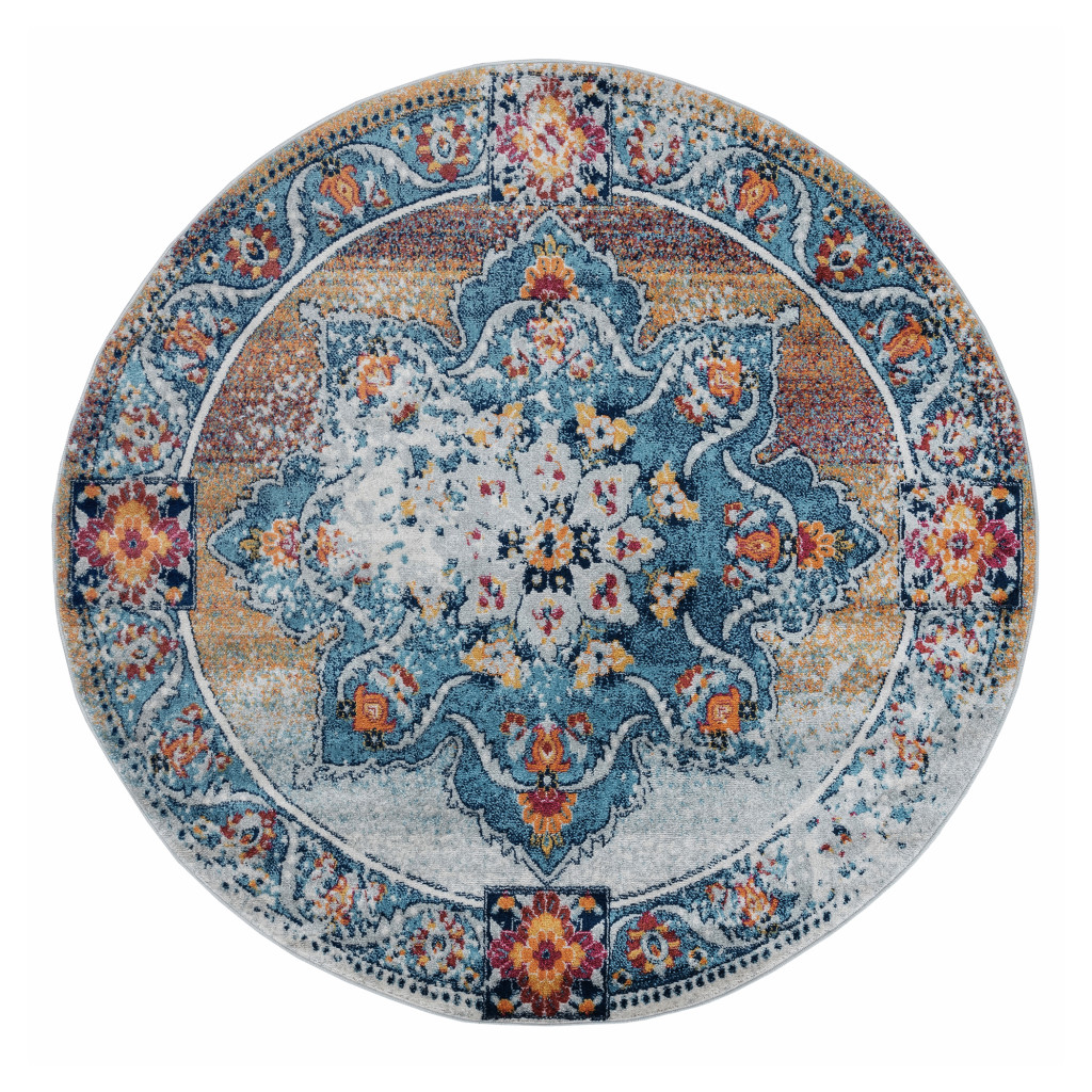 6 Orange Round Medallion Power Loom Area Rug