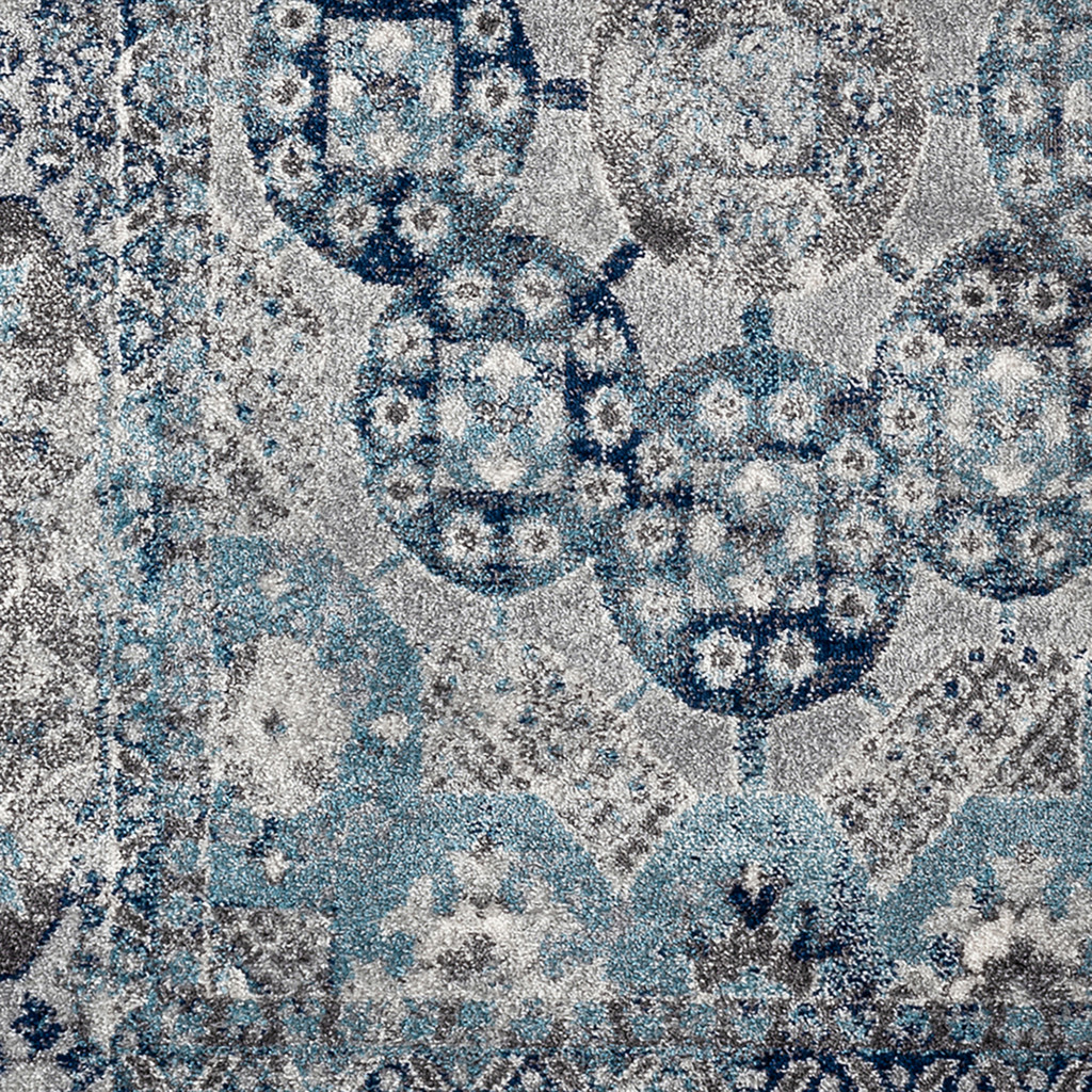 4" X 6" Gray and Blue Medallion Power Loom Area Rug