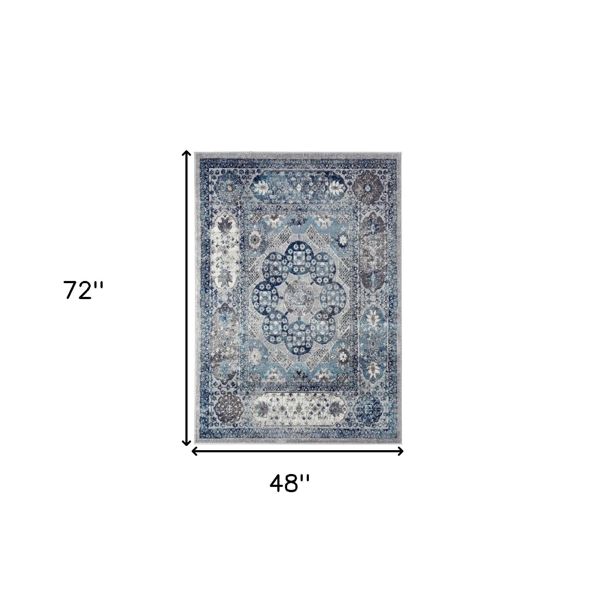 4" X 6" Gray and Blue Medallion Power Loom Area Rug