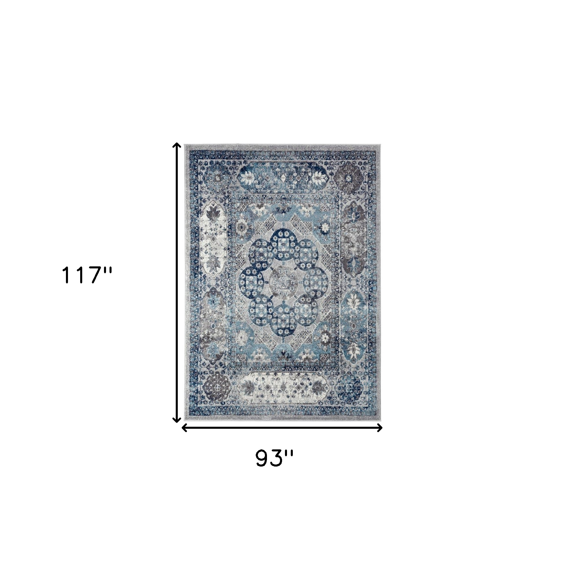 8" X 10" Blue and Gray Medallion Power Loom Area Rug