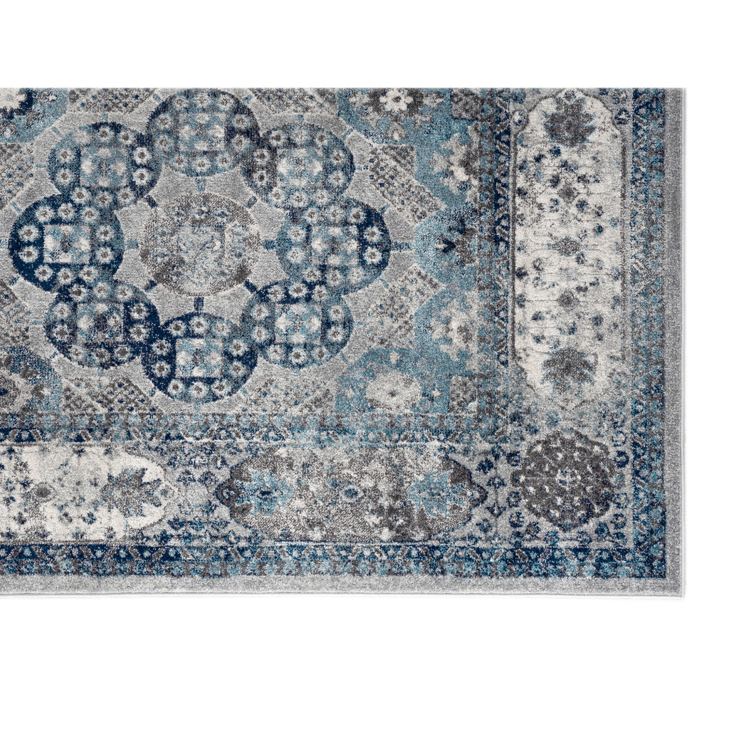 9" X 12" Blue and Gray Medallion Power Loom Area Rug