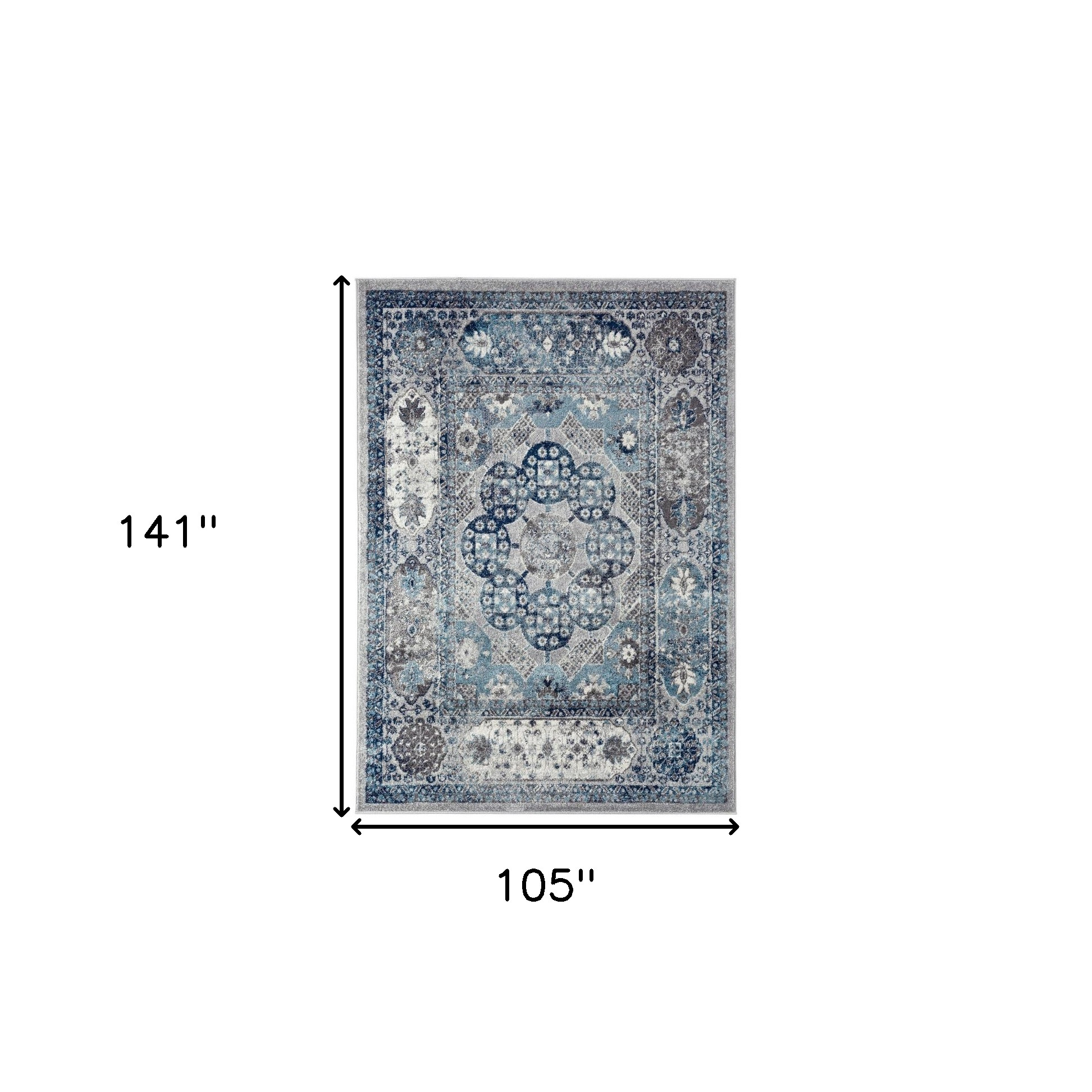 9" X 12" Blue and Gray Medallion Power Loom Area Rug