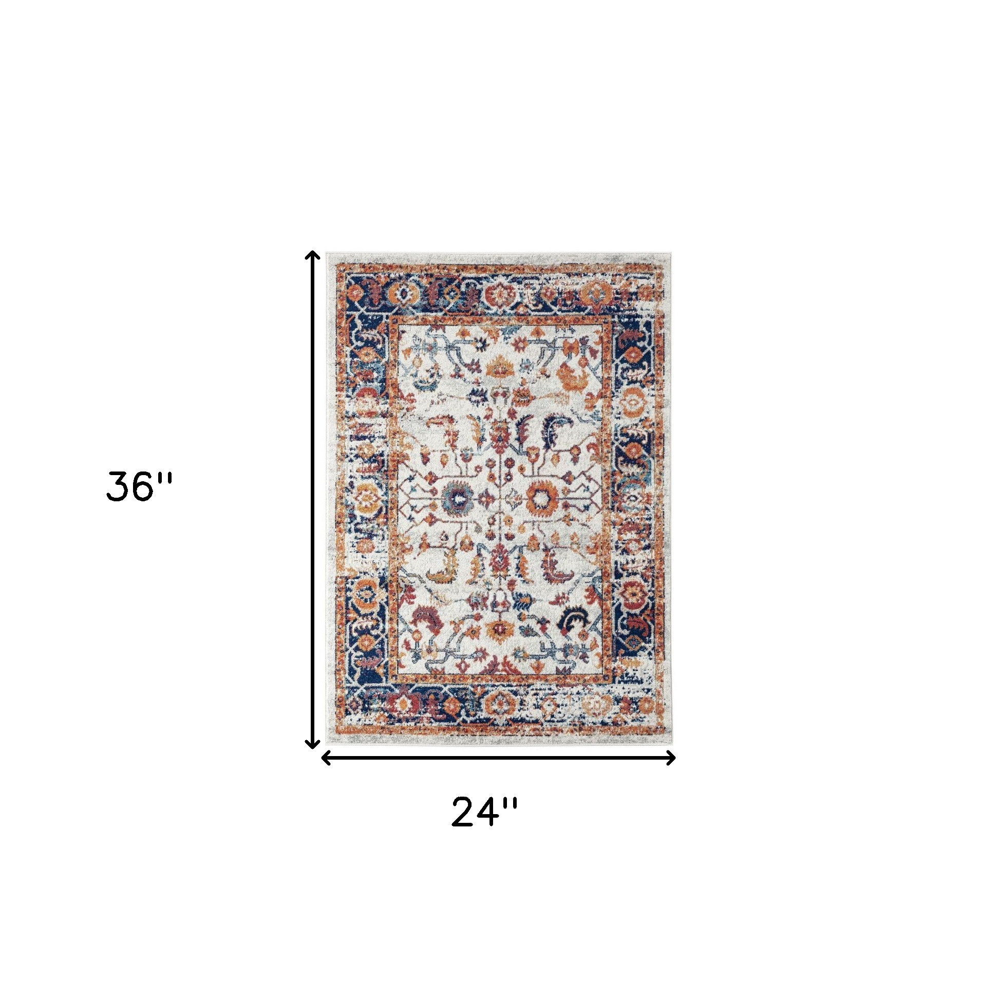 2" X 3" Ivory Navy and Orange Floral Power Loom Area Rug