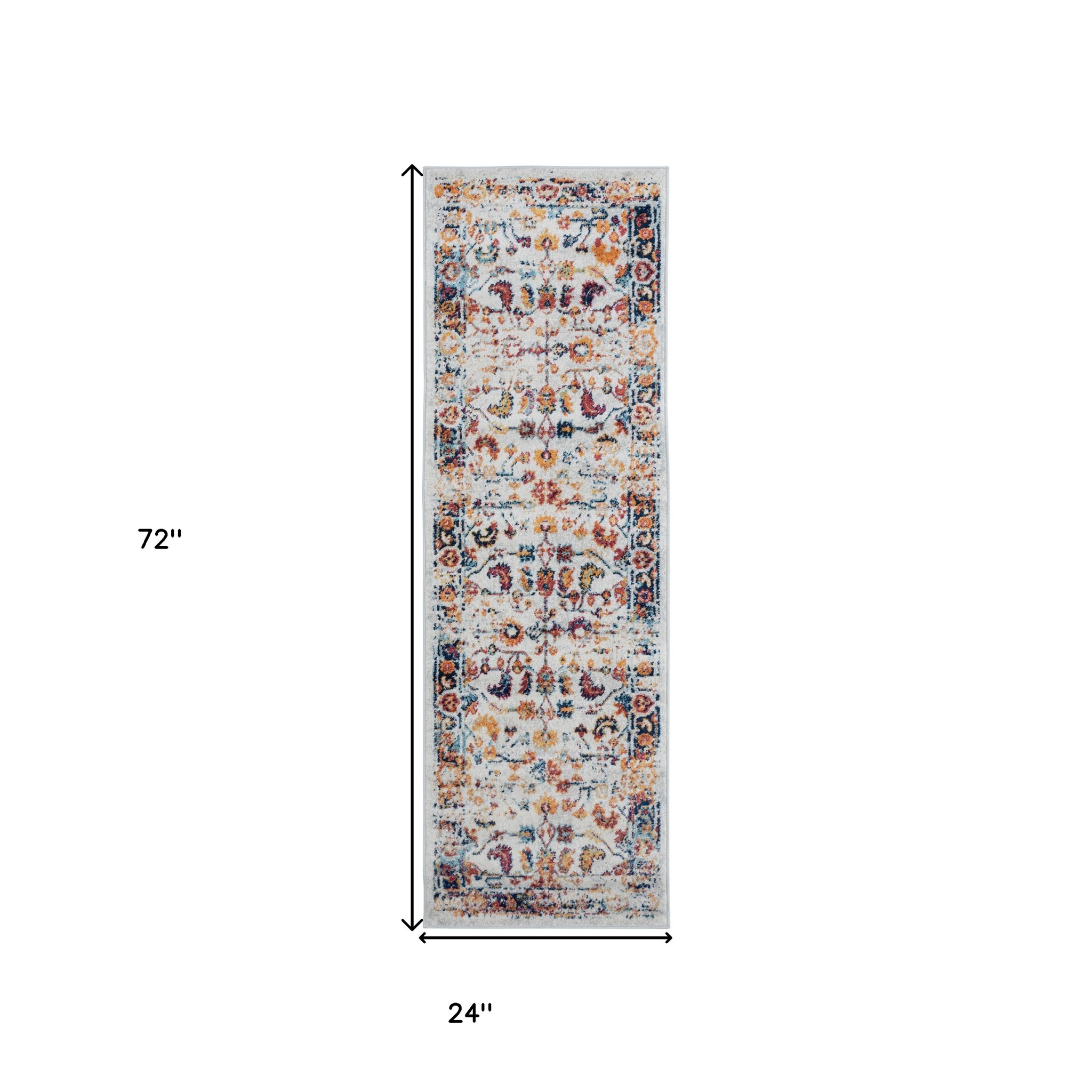 6" Ivory Navy and Orange Floral Power Loom Runner Rug