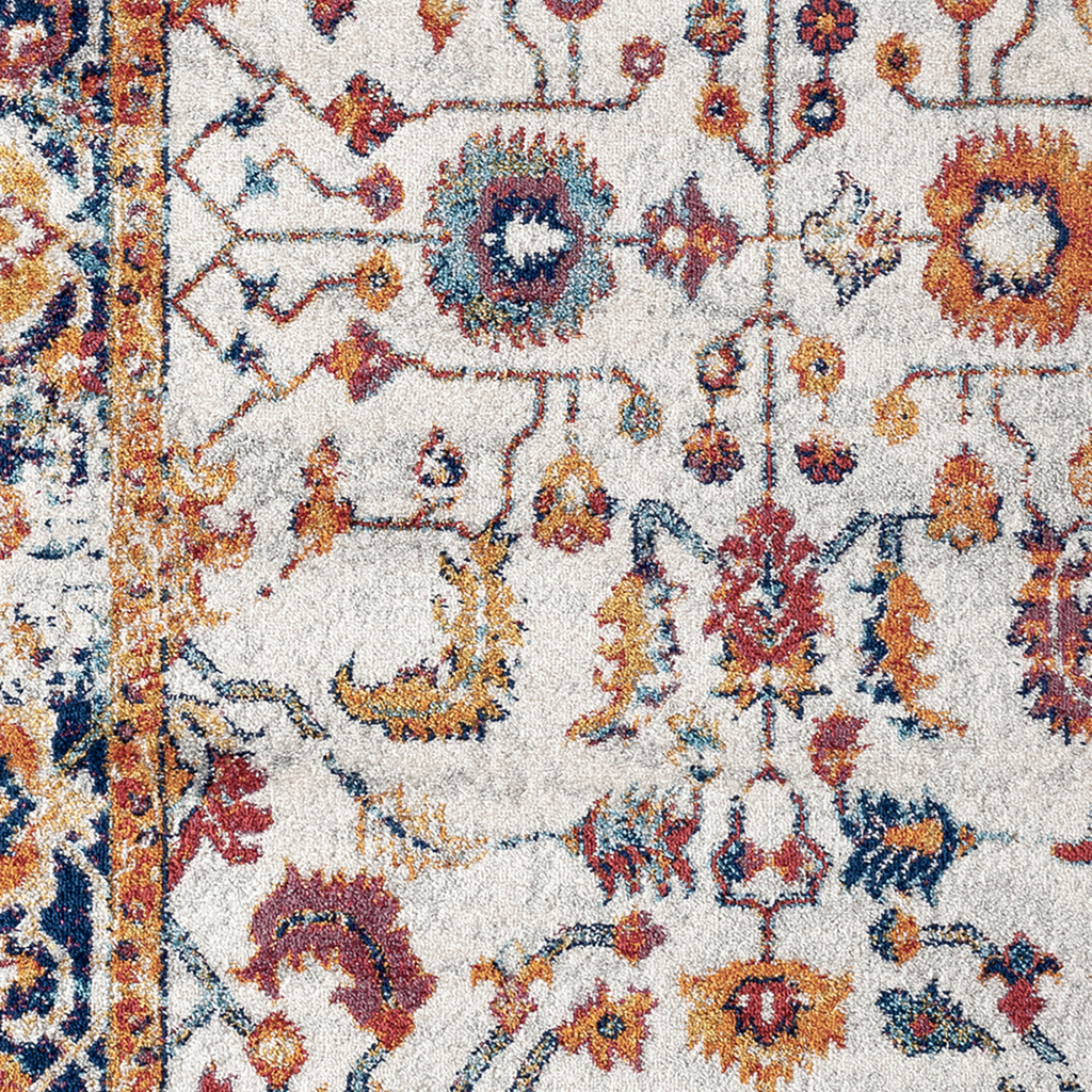 4" X 6" Ivory Navy and Orange Floral Power Loom Area Rug