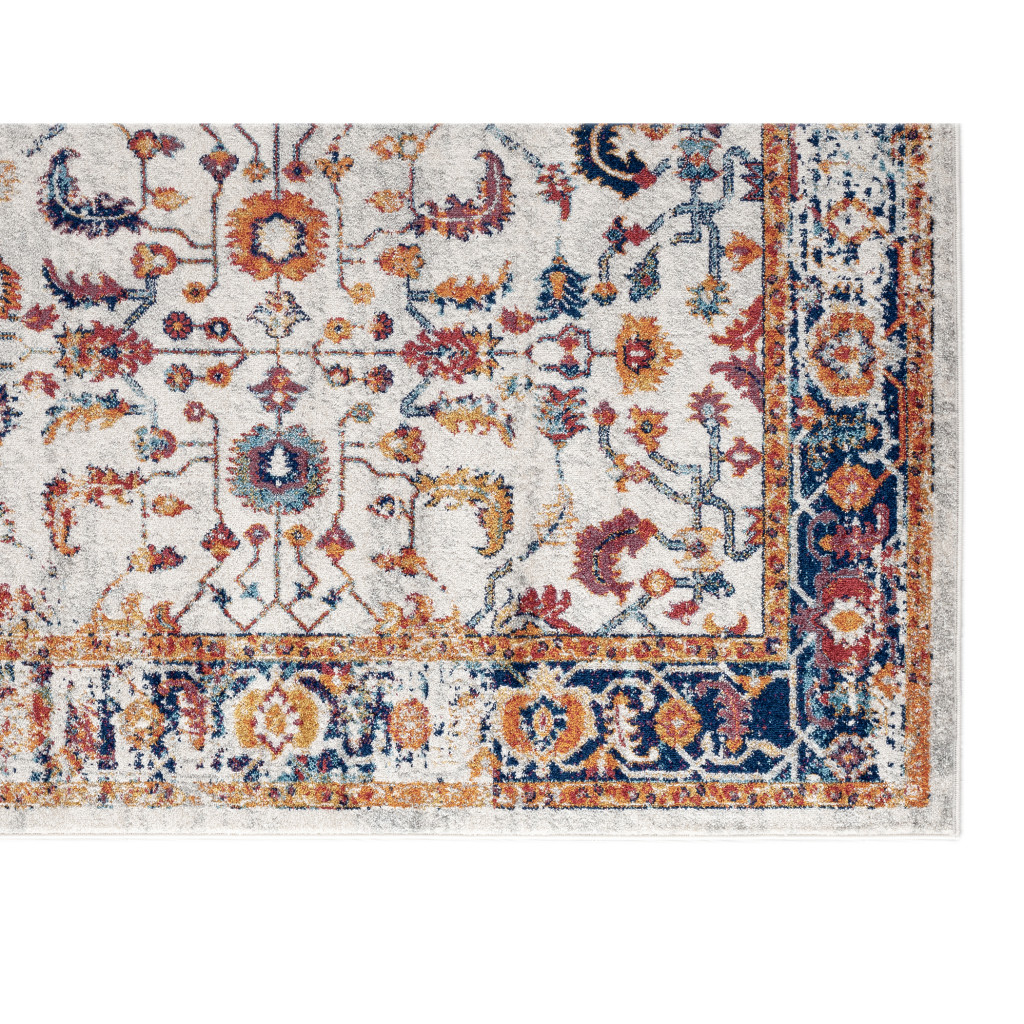4" X 6" Ivory Navy and Orange Floral Power Loom Area Rug
