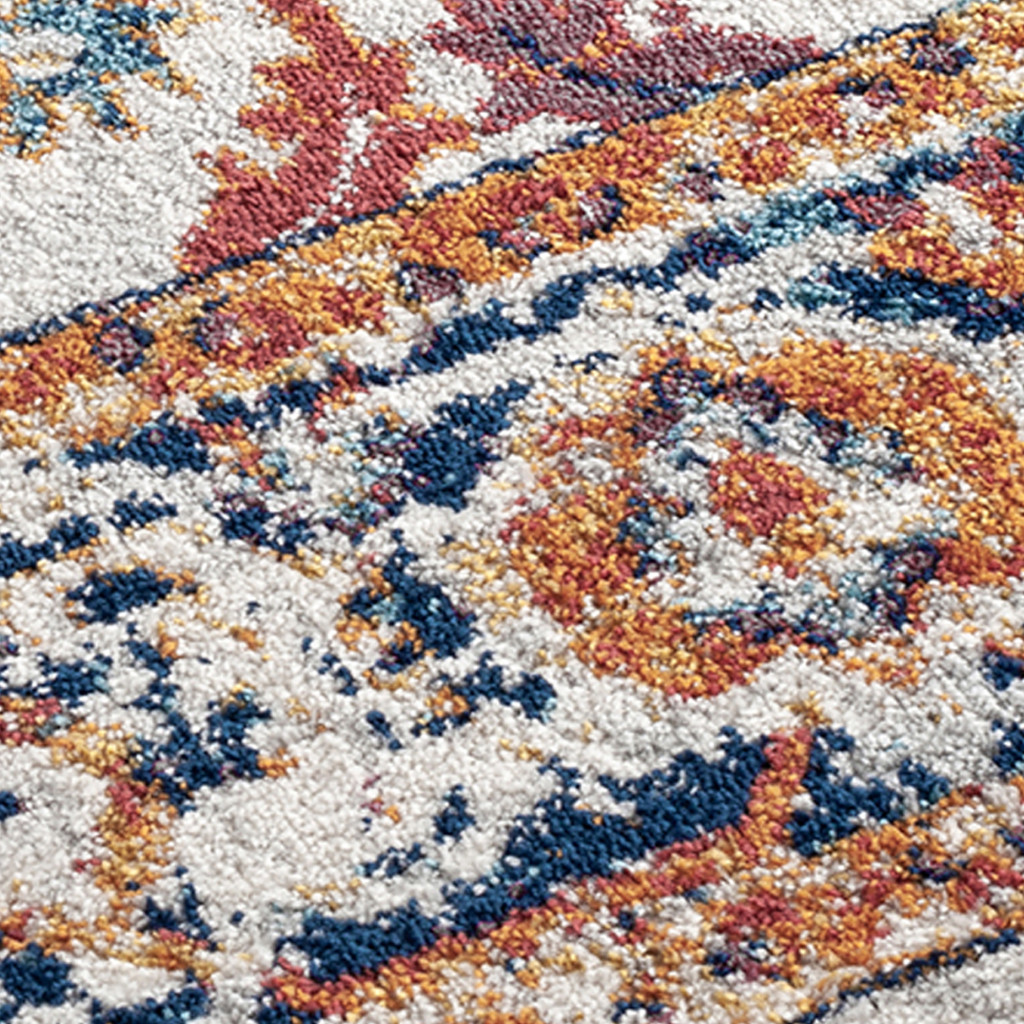 4" X 6" Ivory Navy and Orange Floral Power Loom Area Rug