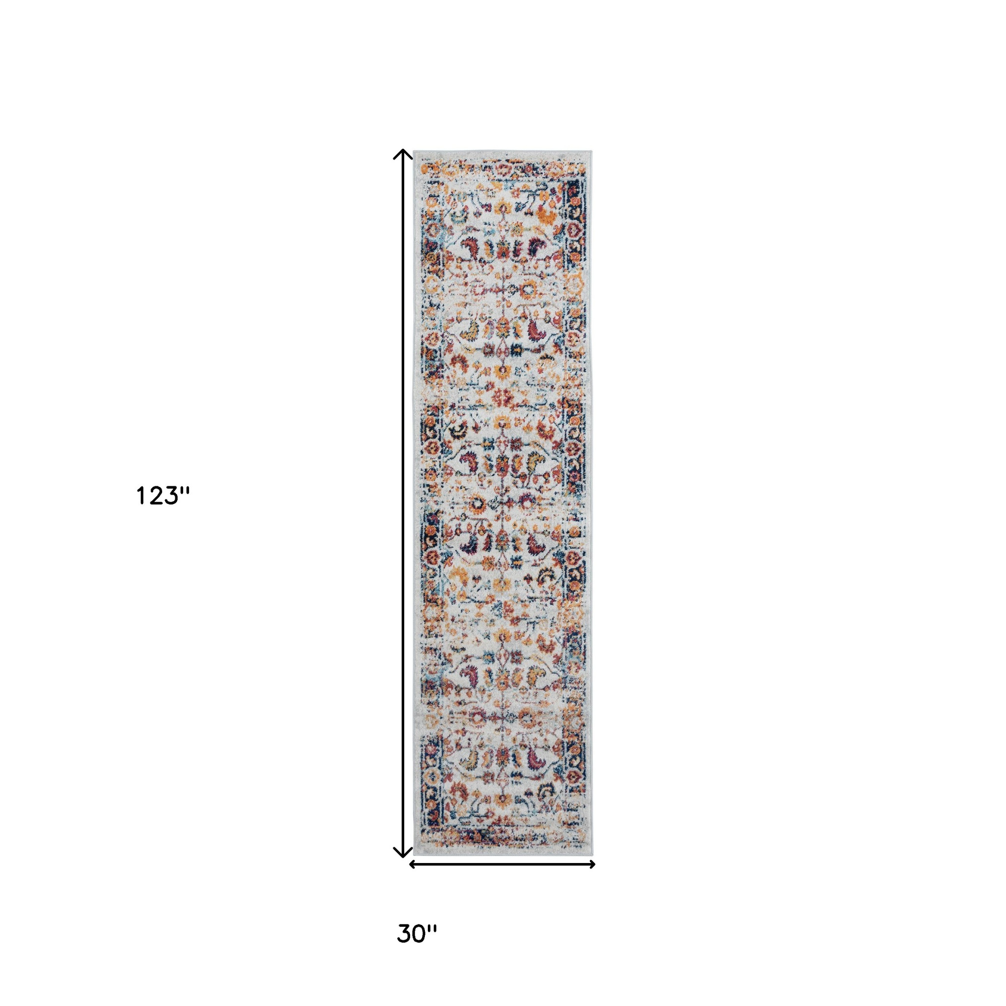 10" Ivory Navy and Orange Floral Power Loom Runner Rug