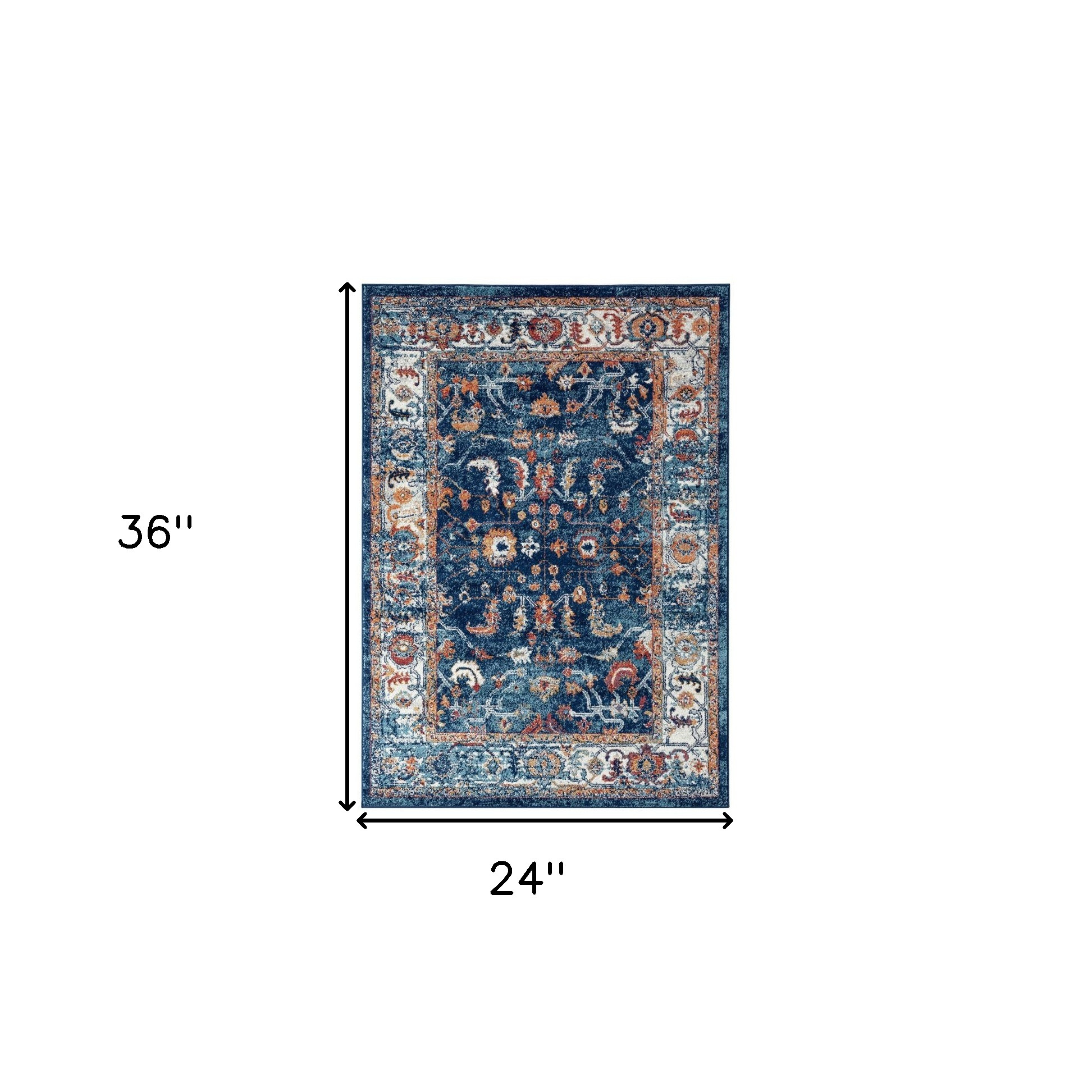 2" X 3" Blue Rust and Orange Floral Power Loom Area Rug