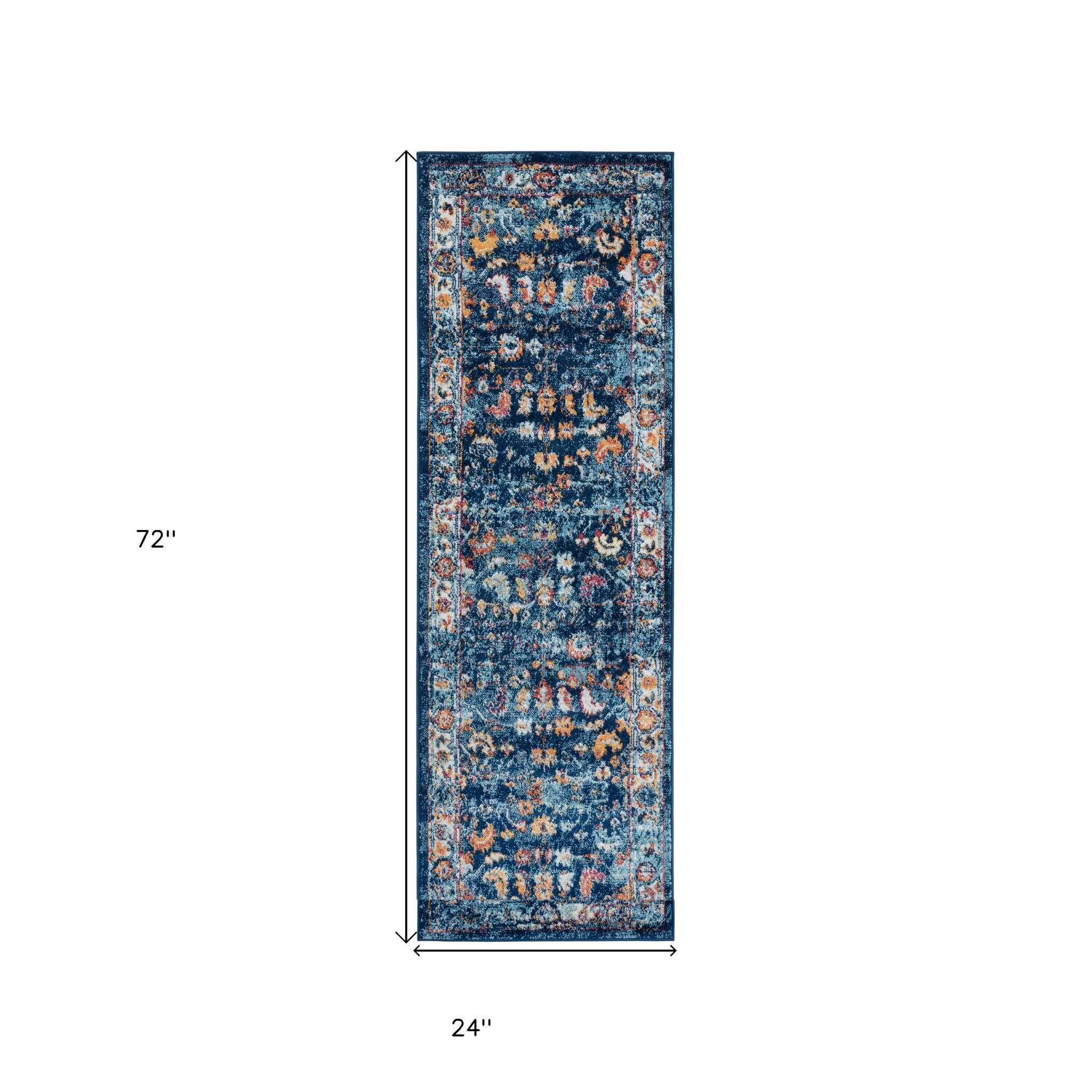6" Blue Rust and Orange Floral Power Loom Runner Rug