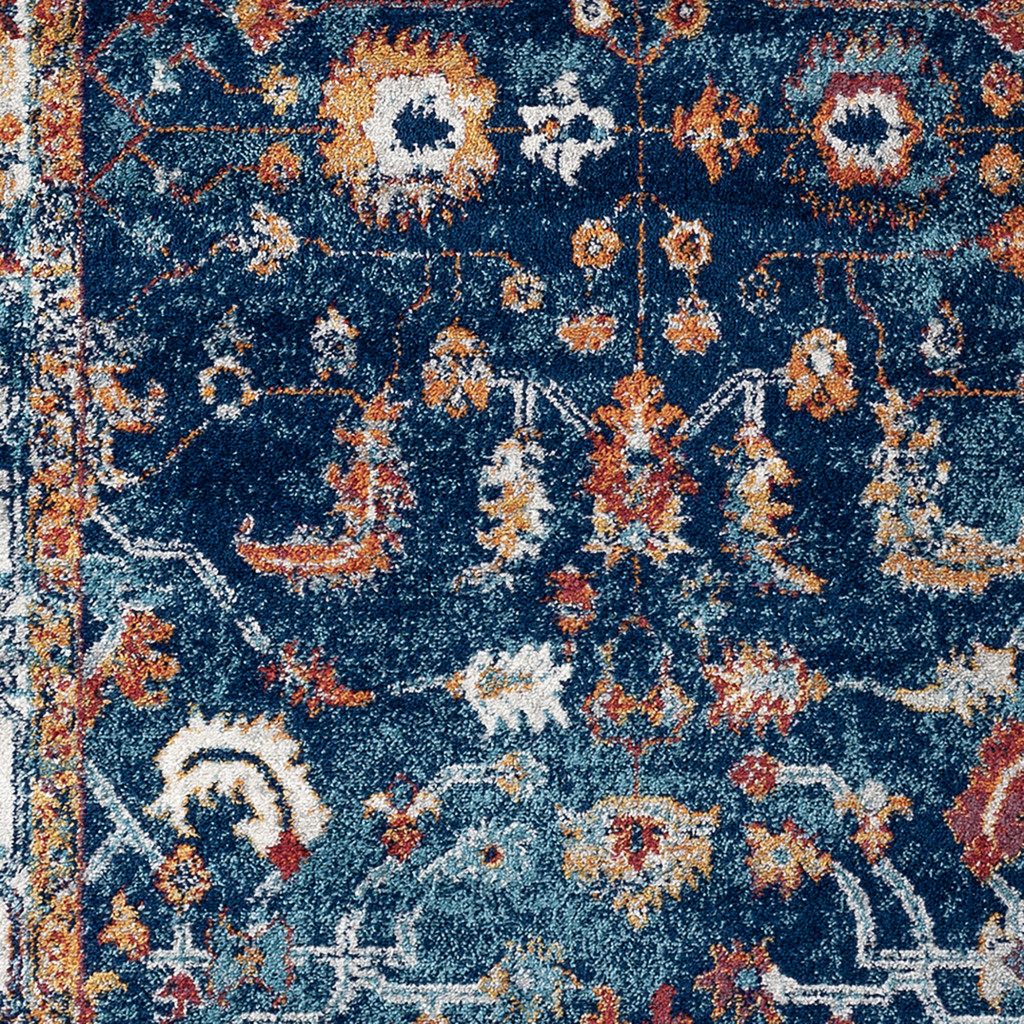 8" X 10" Blue Rust and Orange Floral Power Loom Area Rug