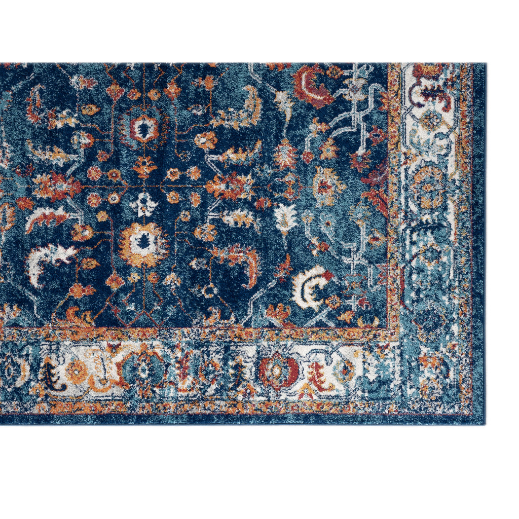 8" X 10" Blue Rust and Orange Floral Power Loom Area Rug