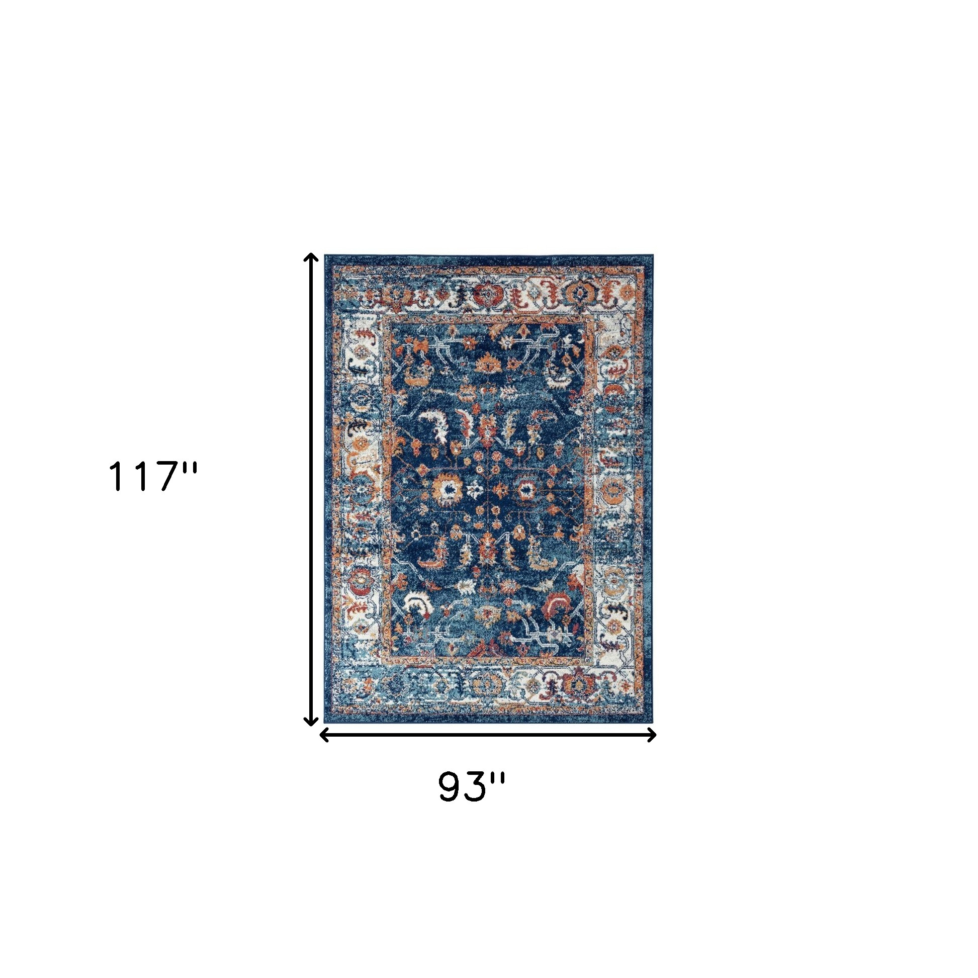 8" X 10" Blue Rust and Orange Floral Power Loom Area Rug