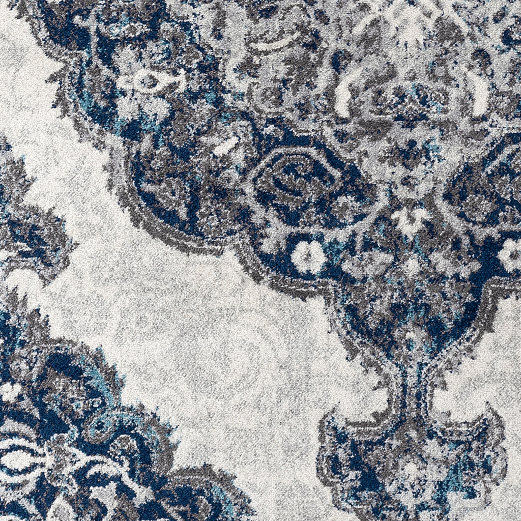 2" X 3" Navy and Ivory Medallion Power Loom Area Rug
