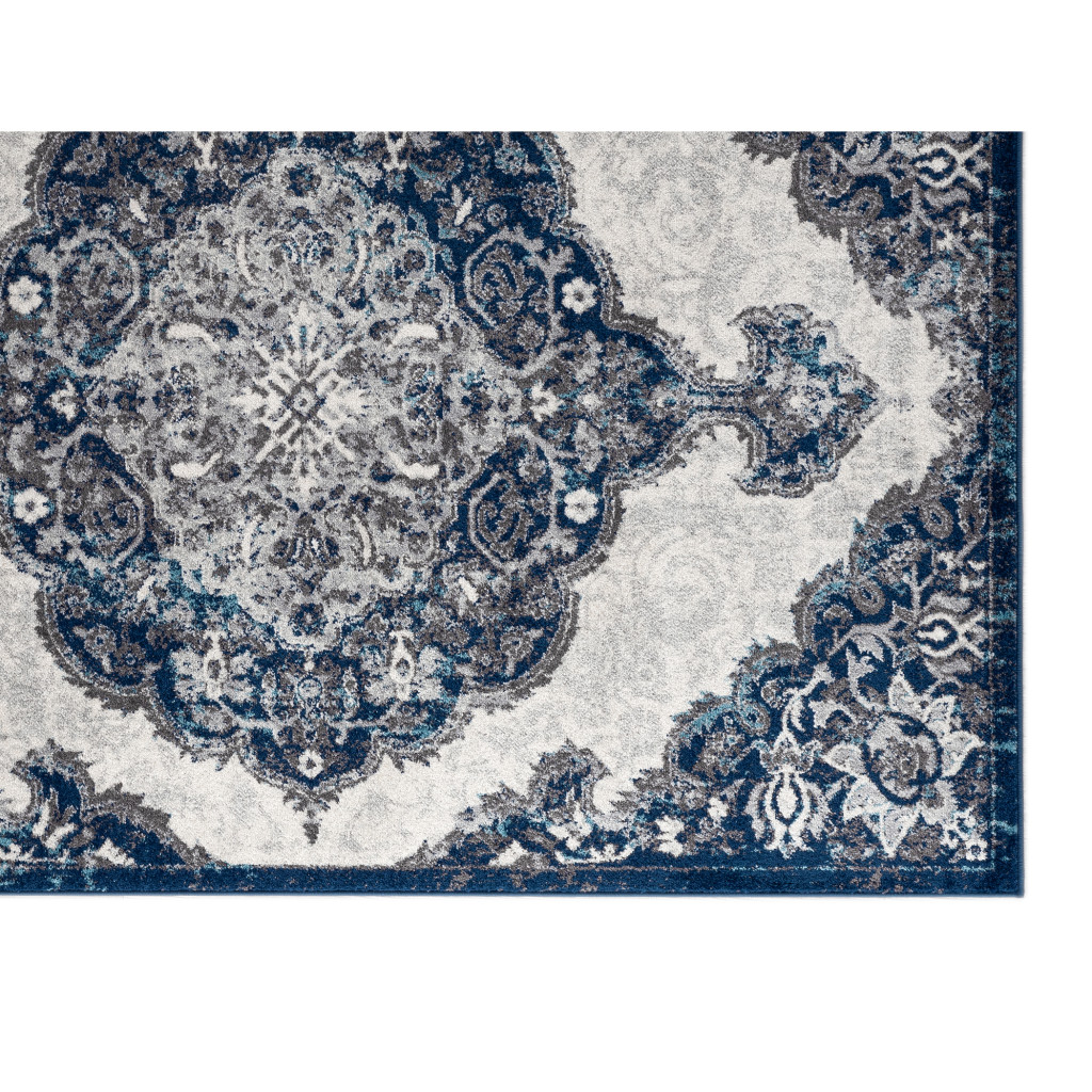 2" X 3" Navy and Ivory Medallion Power Loom Area Rug