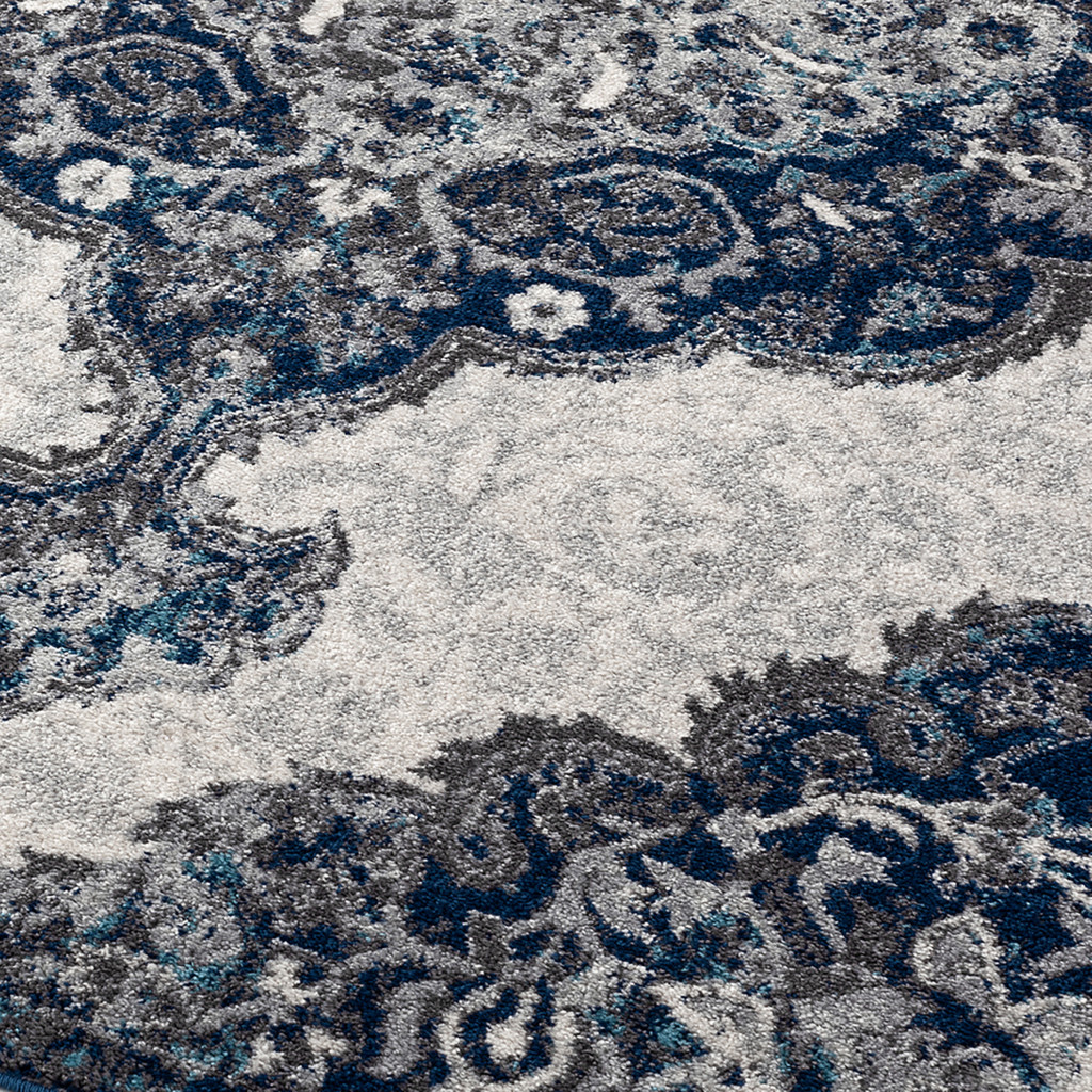 2" X 3" Navy and Ivory Medallion Power Loom Area Rug