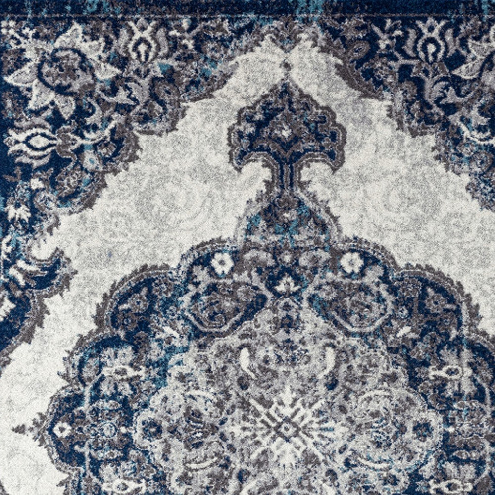 5" X 8" Navy and Ivory Medallion Power Loom Area Rug