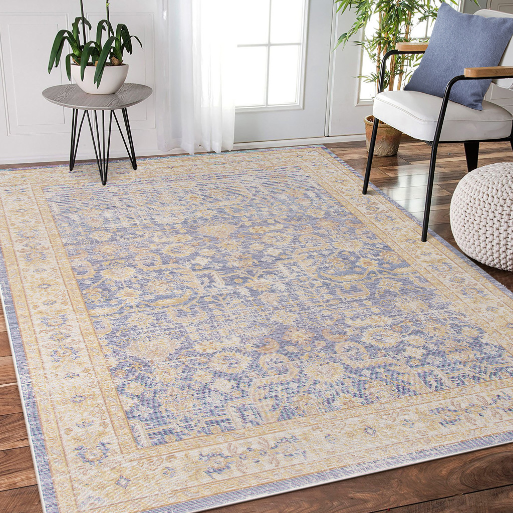 8" X 10" Lavender and Orange Floral Power Loom Area Rug