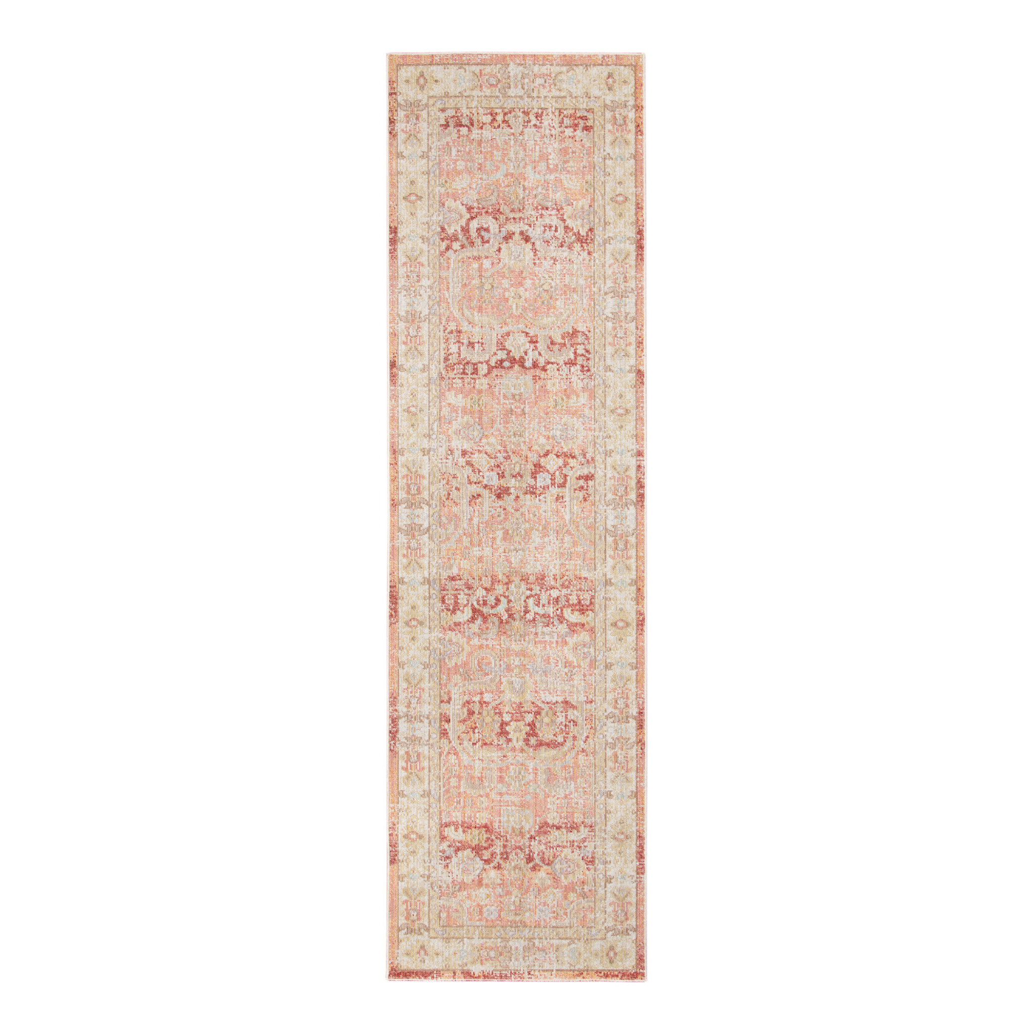 8" Salmon and Tan Floral Power Loom Runner Rug