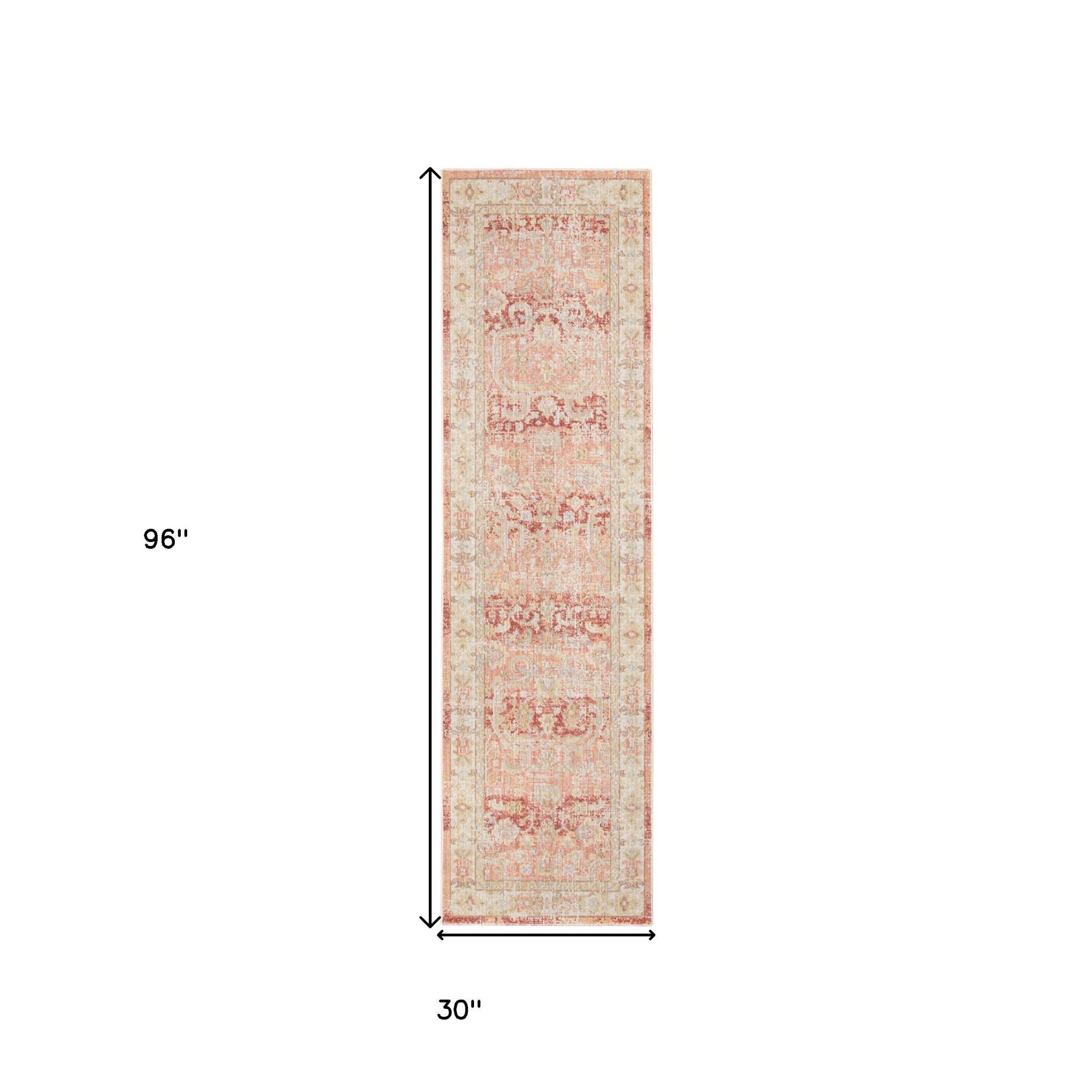 8" Salmon and Tan Floral Power Loom Runner Rug