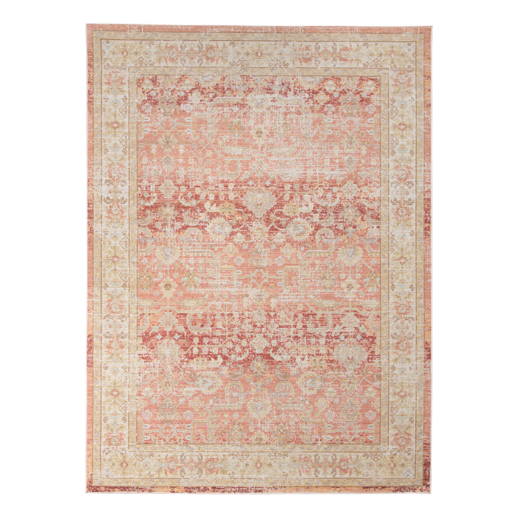 4 x 6 Salmon Floral Power Loom Area Rug