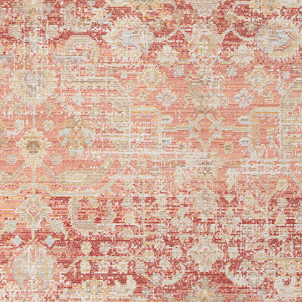 5" X 8" Salmon and Tan Floral Power Loom Area Rug