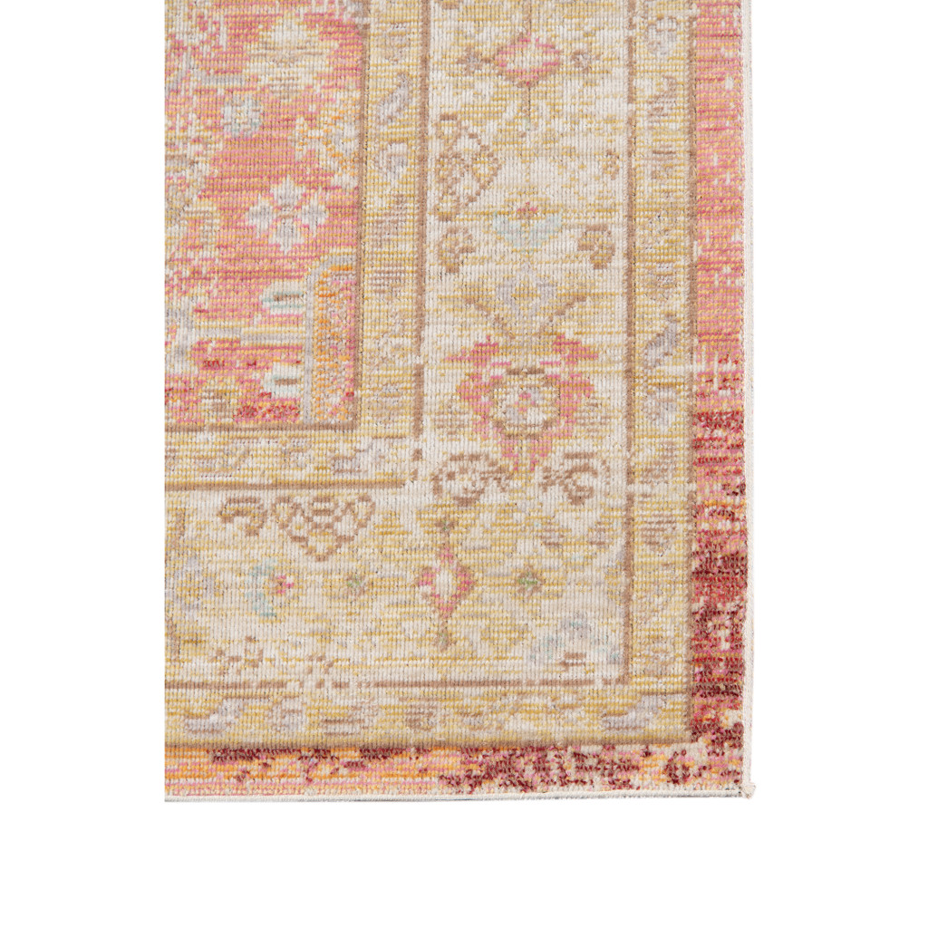 5" X 8" Salmon and Tan Floral Power Loom Area Rug