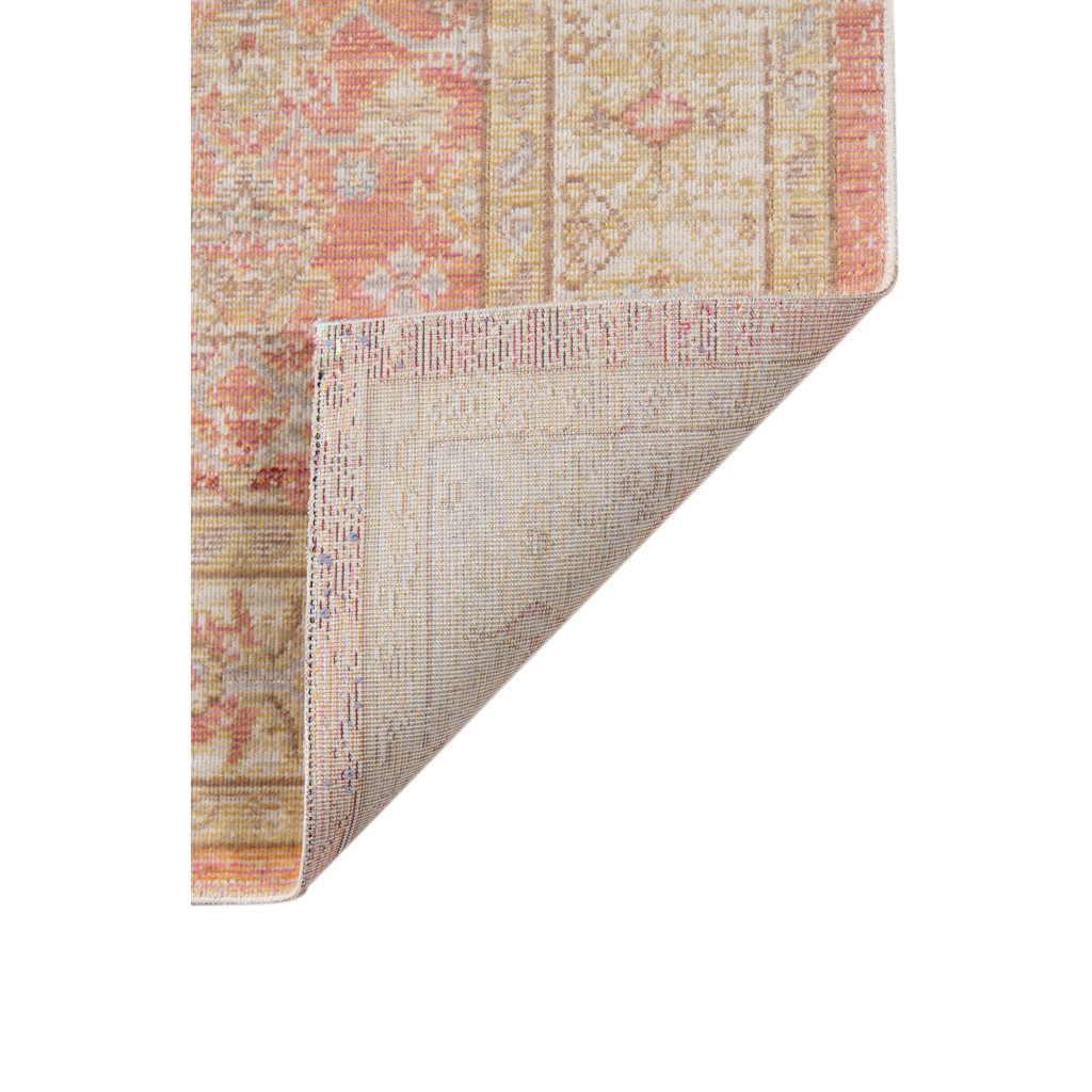 5" X 8" Salmon and Tan Floral Power Loom Area Rug
