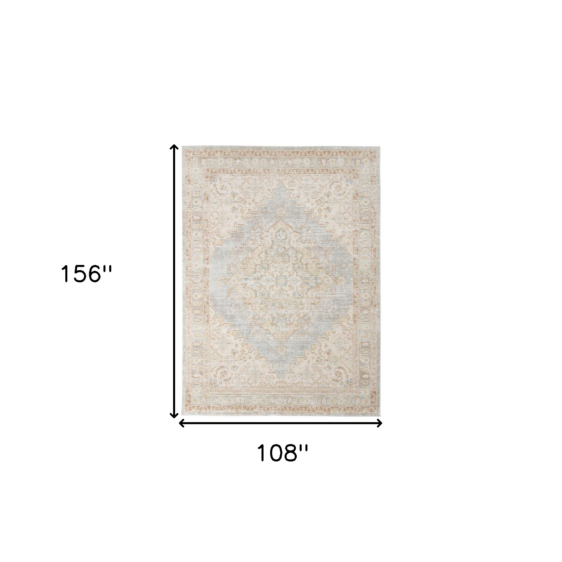 9" X 13" Beige and Gray Medallion Power Loom Worn Faded Area Rug