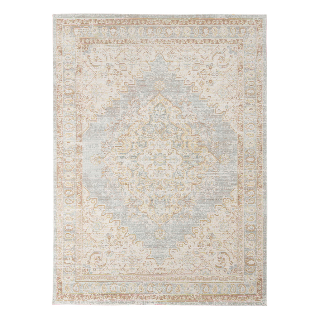 4' x 6' Blue and Gray Medallion Power Loom Area Rug-531992-1