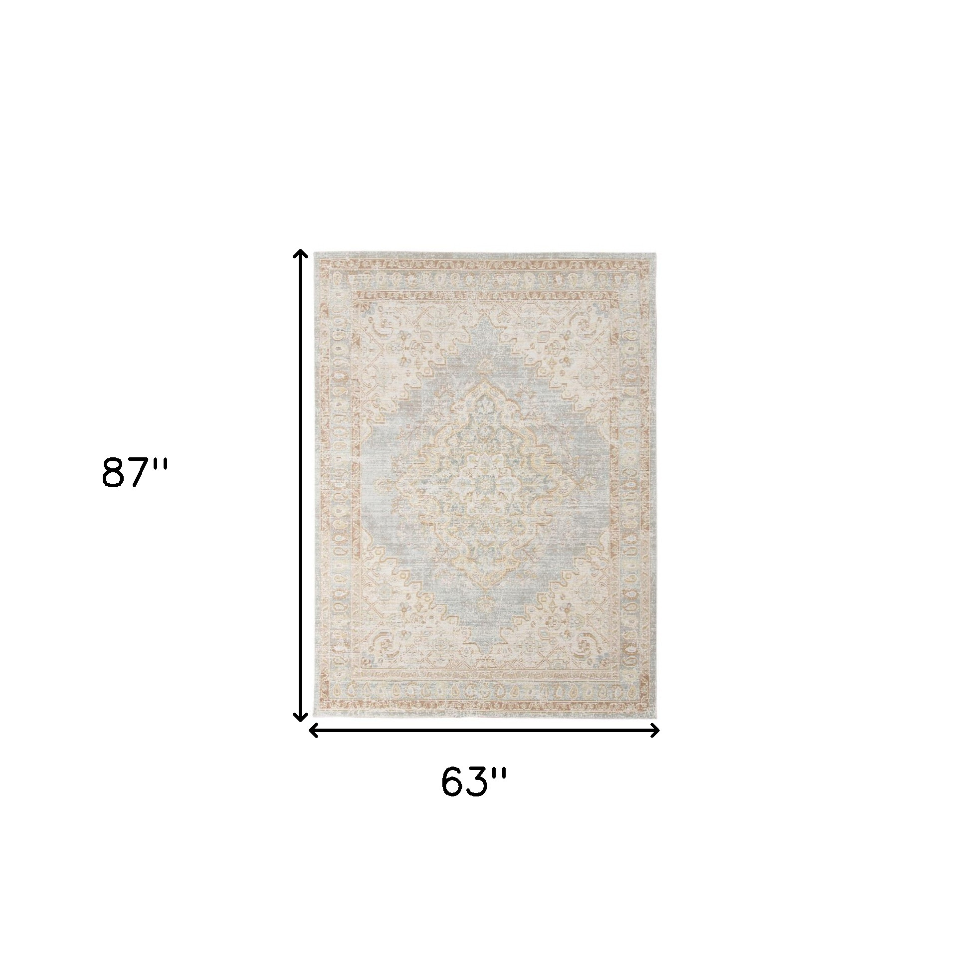 5" X 7" Beige and Gray Medallion Power Loom Area Rug