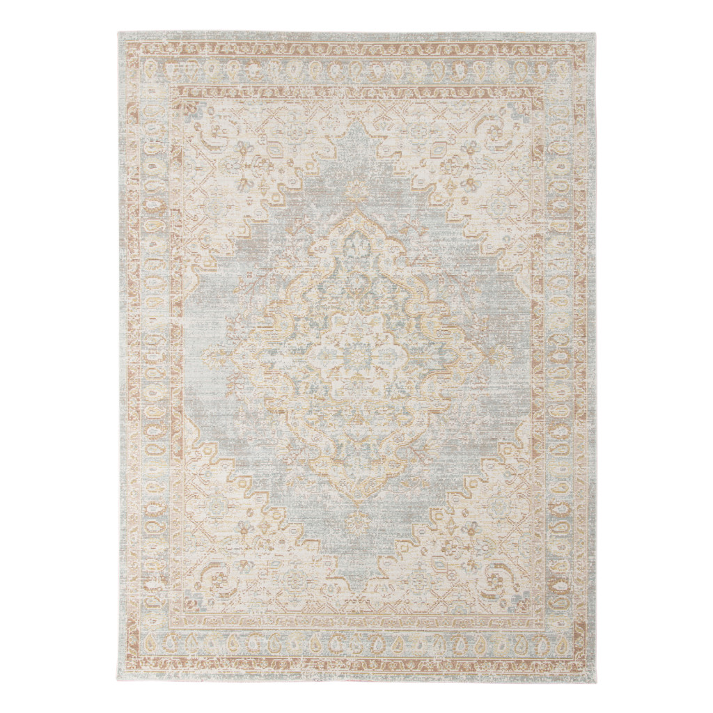 8' x 10' Blue and Gray Medallion Power Loom Distressed Area Rug-531994-1
