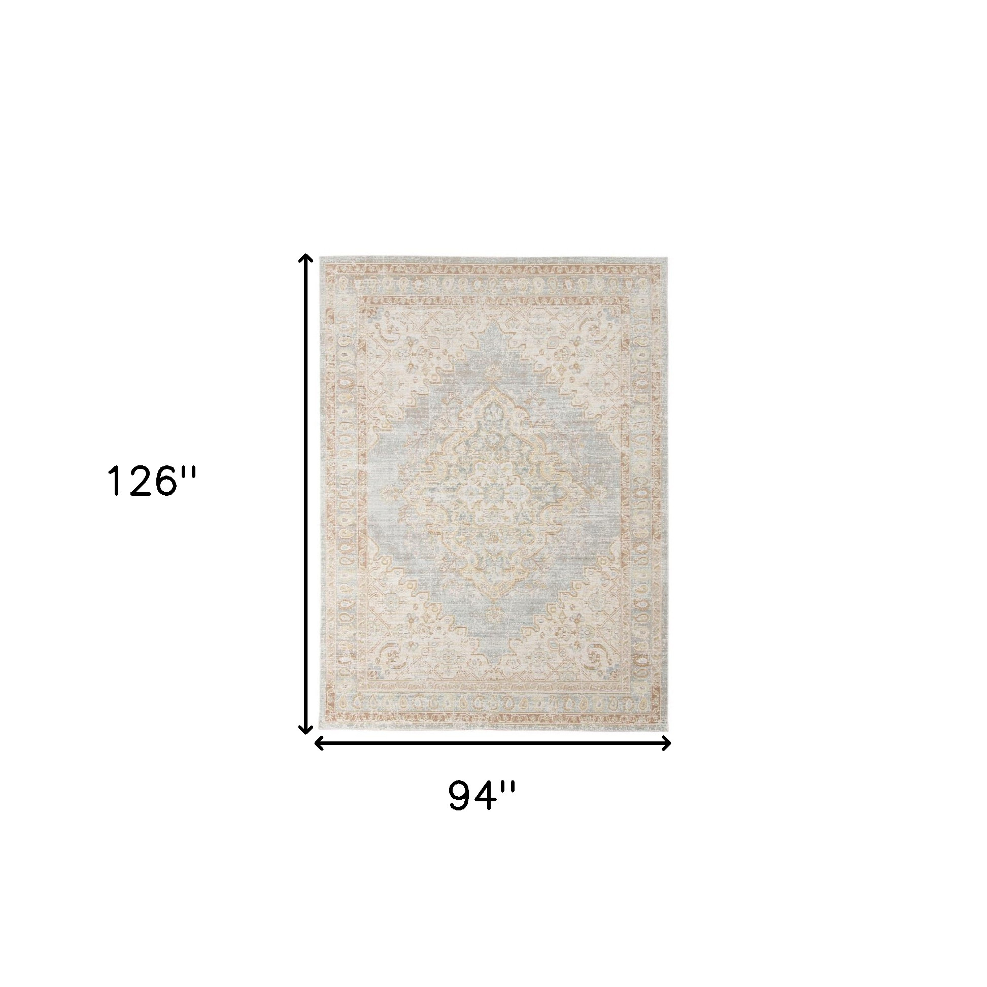8" X 10" Beige and Gray Medallion Power Loom Worn Faded Area Rug