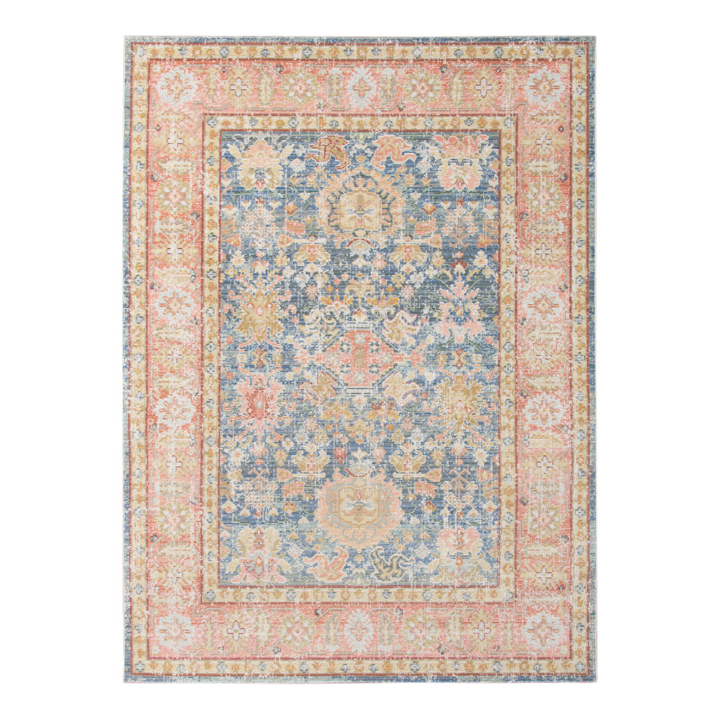 9' X 13' Blue Floral Power Loom Area Rug-531995-1